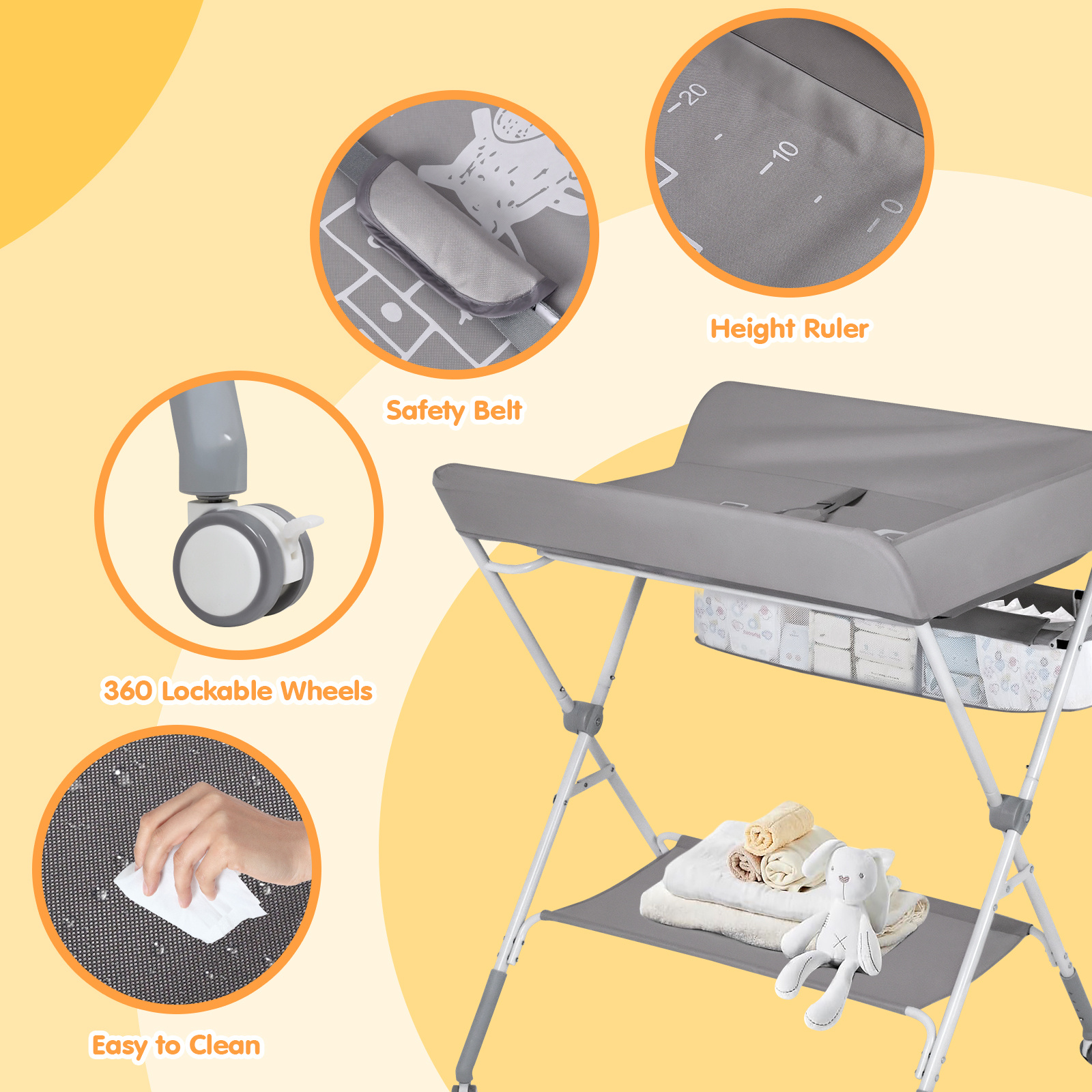 Advwin Foldable Baby Changing Table Height Adjustable Diaper Station Portable Toddler Change Table