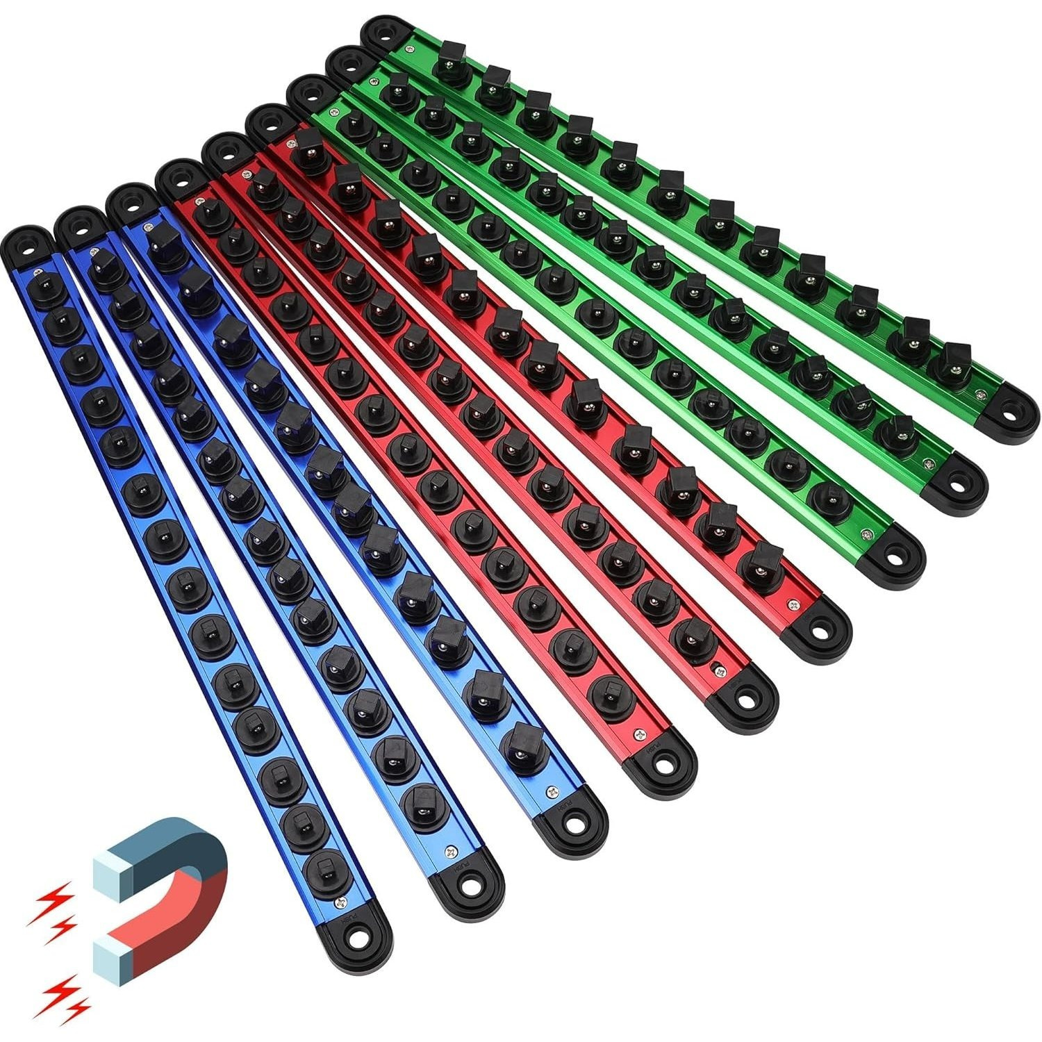 TEMU Magnetic Socket Holder Organizer Set: 9pcs Detachable 1/4, 3/8, 1/2 Socket Trays Socket Organizer For Tool Box Drawer Holds 120pcs Standard Size