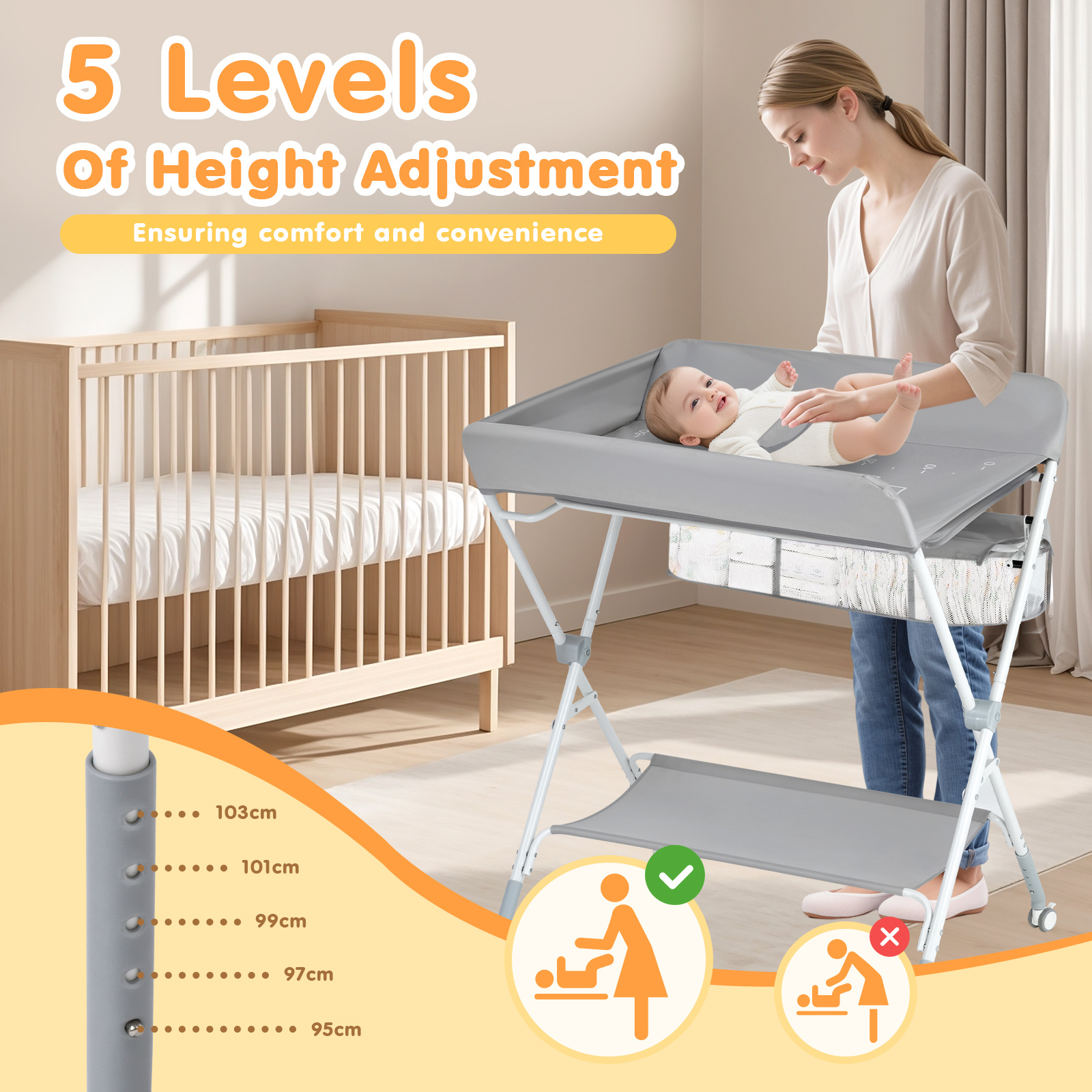 Advwin Foldable Baby Changing Table Height Adjustable Diaper Station Portable Toddler Change Table