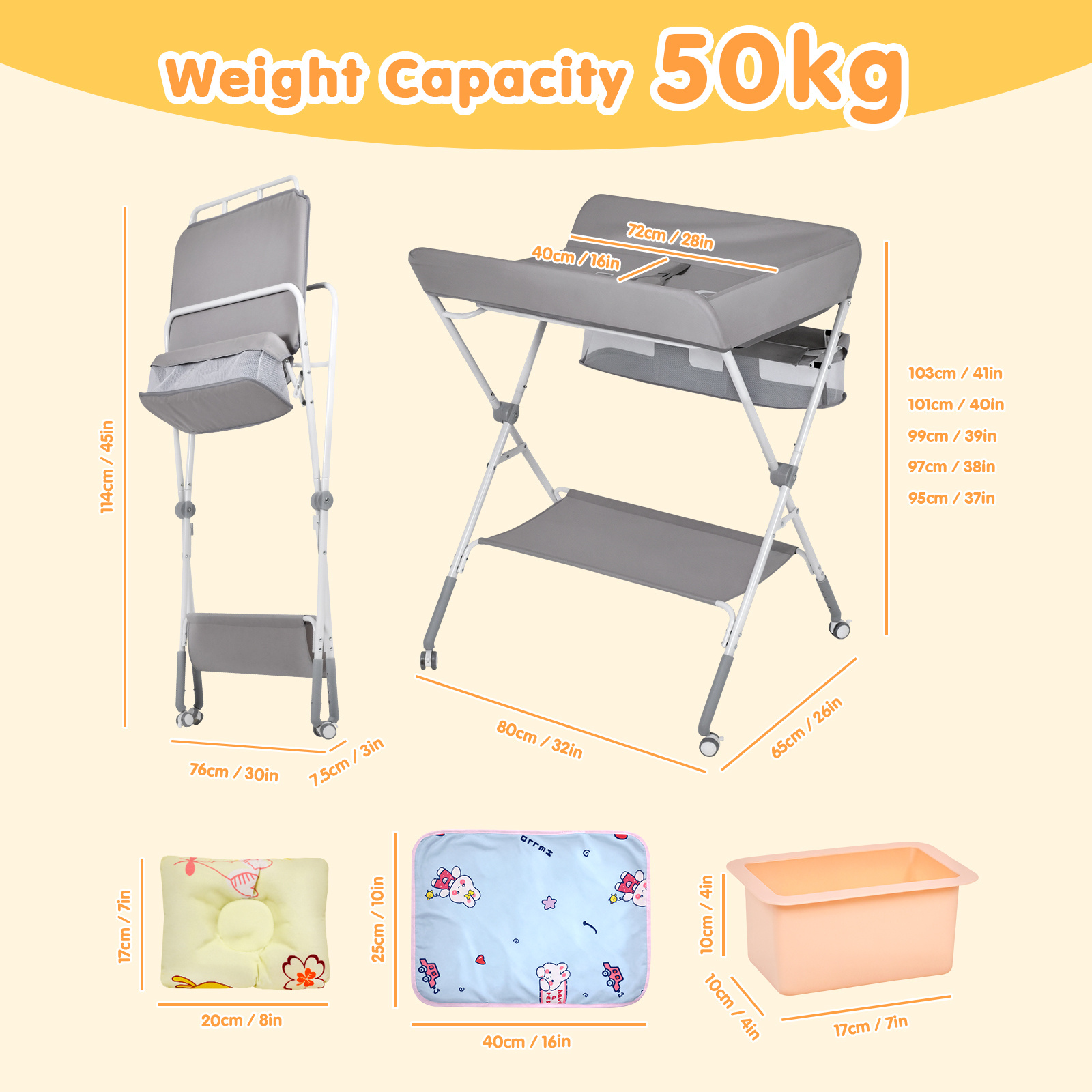 Advwin Foldable Baby Changing Table Height Adjustable Diaper Station Portable Toddler Change Table