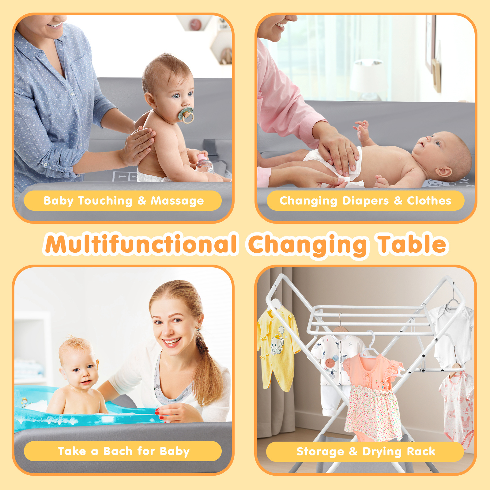 Advwin Foldable Baby Changing Table Height Adjustable Diaper Station Portable Toddler Change Table