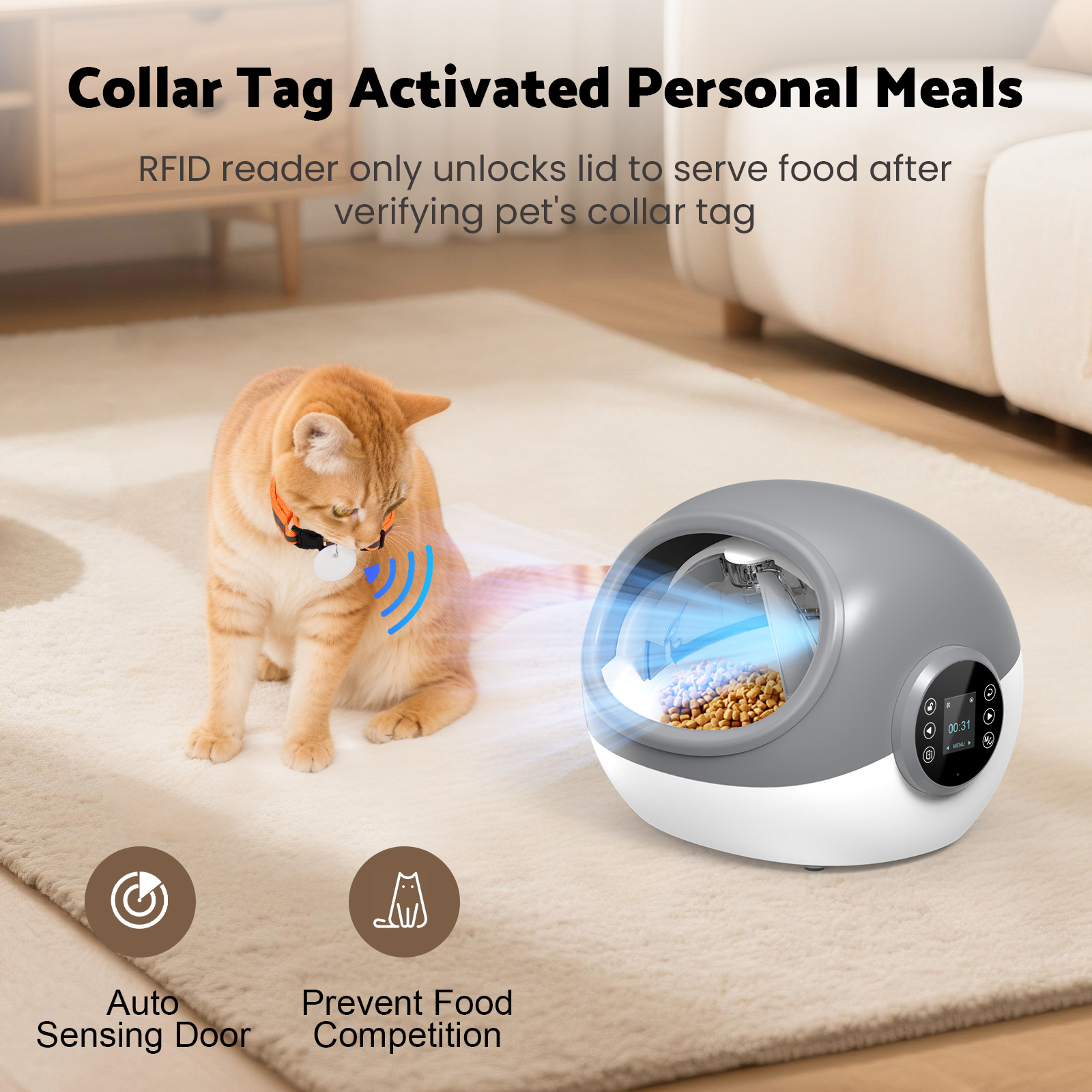Advwin 2pcs Automatic RFID Cat Feeder With Collar Microchip Identification, Multi-Cat Compatible + 4 Feeding Modes, Supports Wet & Dry Food And Voice Recording - Image 9