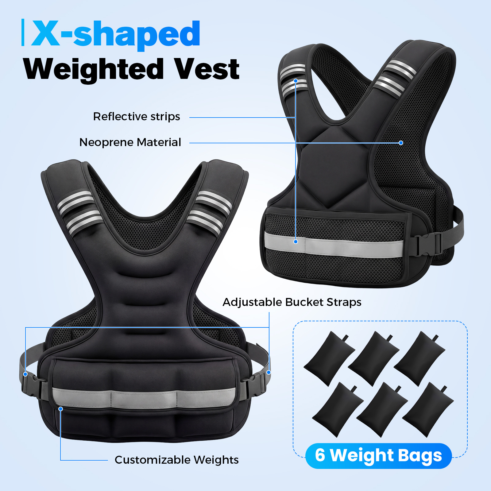 Advwin Adjustable Weighted Vest 2-5kg / 6-10kg – Breathable SBR Neoprene Weight Vest with Removable Iron Sand Bags for Running, Calisthenics, Home Workout & Strength Training