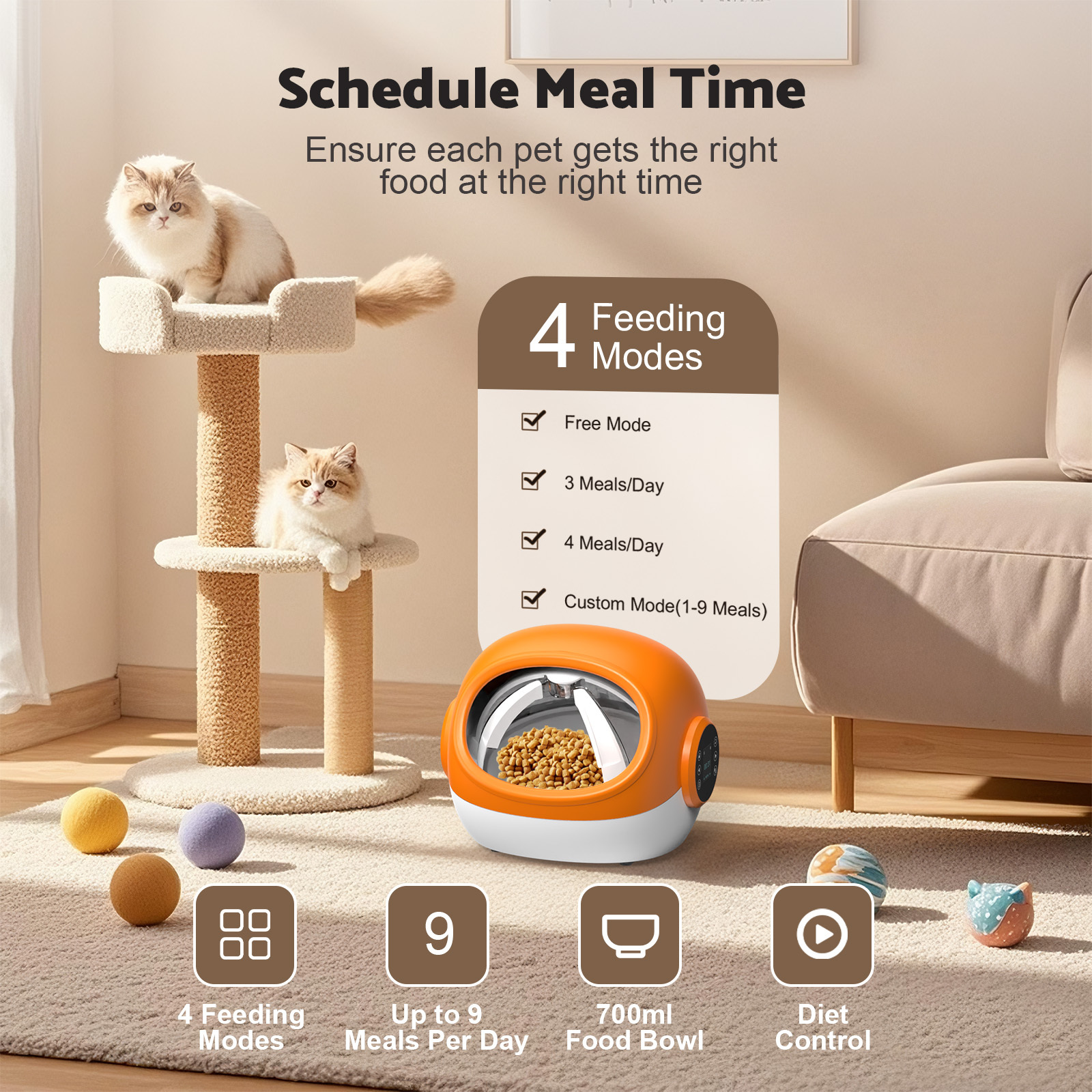 Advwin 2pcs Automatic RFID Cat Feeder With Collar Microchip Identification, Multi-Cat Compatible + 4 Feeding Modes, Supports Wet & Dry Food And Voice Recording