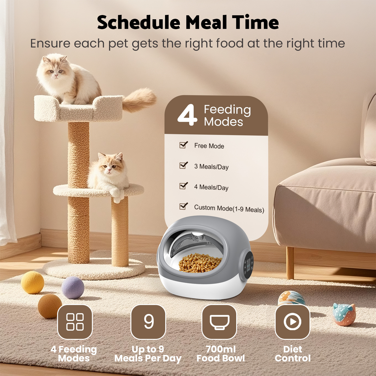 Advwin 2pcs Automatic RFID Cat Feeder With Collar Microchip Identification, Multi-Cat Compatible + 4 Feeding Modes, Supports Wet & Dry Food And Voice Recording - Image 11
