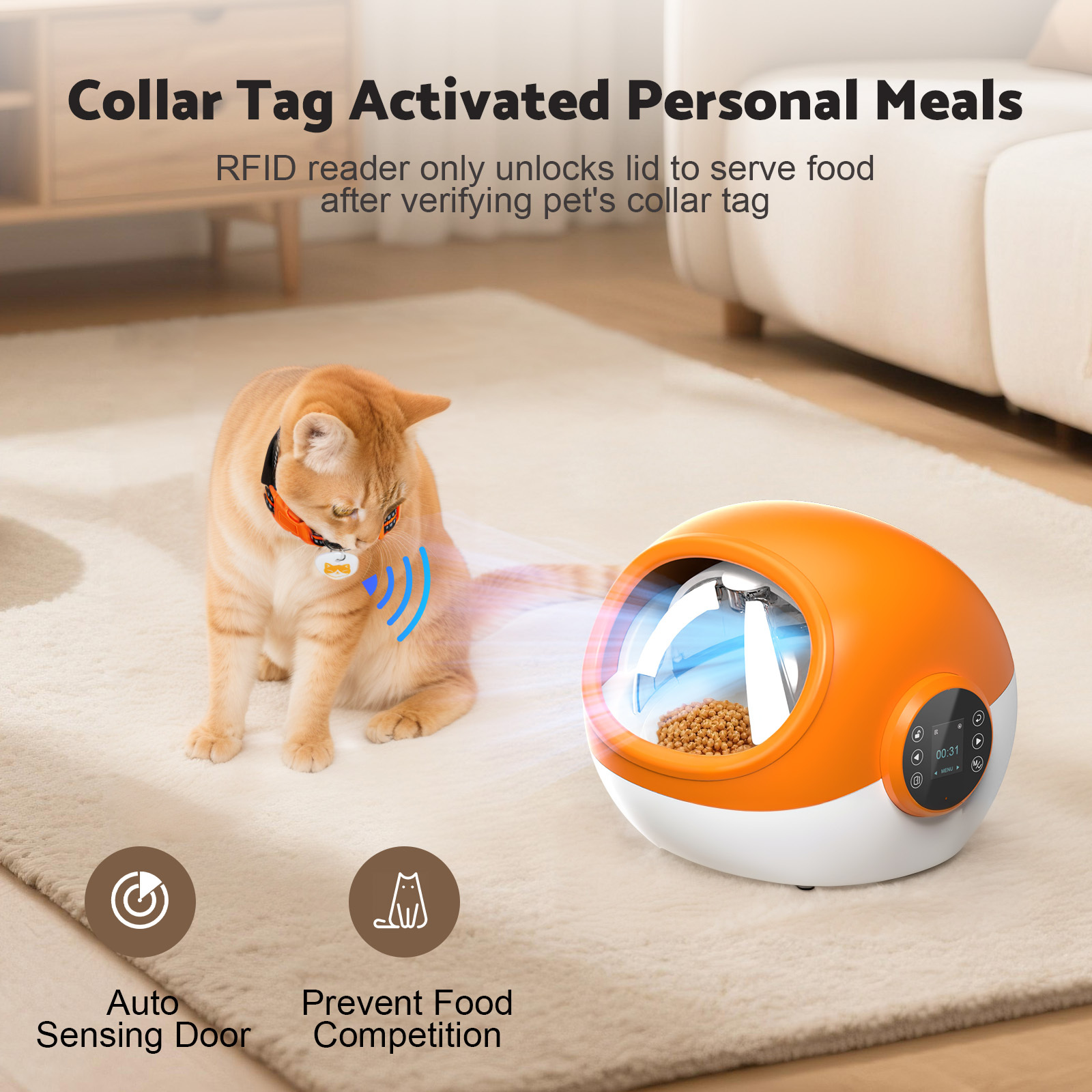 Advwin 2pcs Automatic RFID Cat Feeder With Collar Microchip Identification, Multi-Cat Compatible + 4 Feeding Modes, Supports Wet & Dry Food And Voice Recording - Image 4