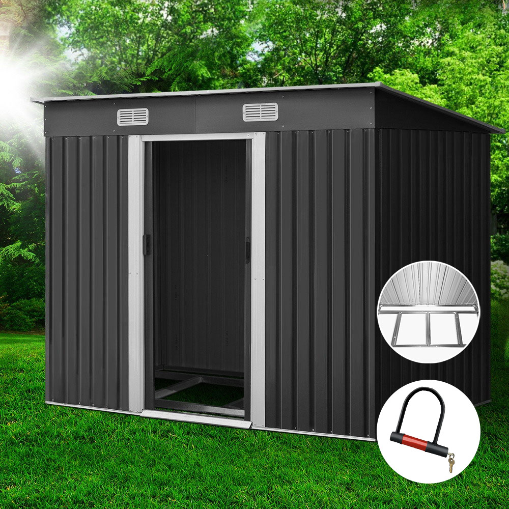 TEMU Giantz Garden Shed 2.38x1.31m W/metal Base Sheds Outdoor Storage Tool Workshop Sliding Door