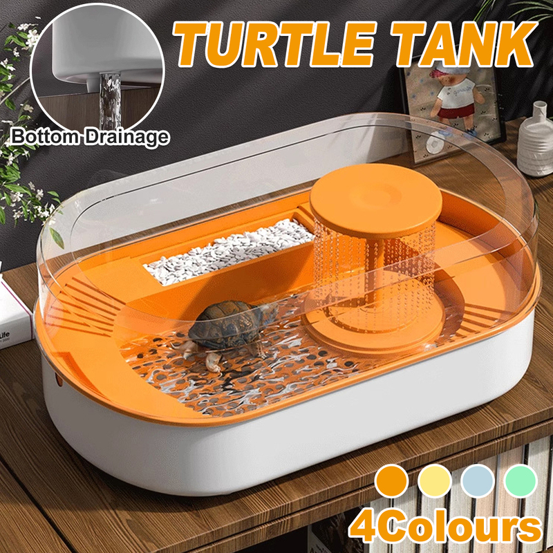 Small Turtle Feeding Tank Aquarium Feeding Box for Turtle Reptile with Filter Drain - Spacious, Stur