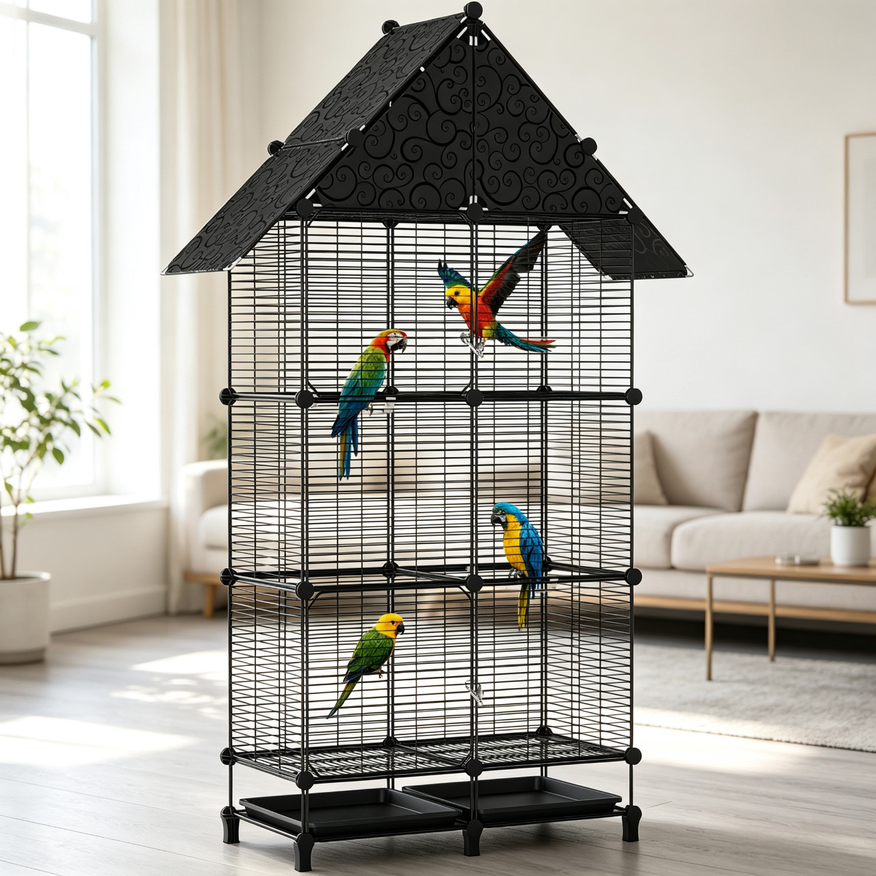 TEMU Extra-large Metal Bird Cage Diy Slide-out Tray Easy Assembly Parrots Cockatiels Small Birds