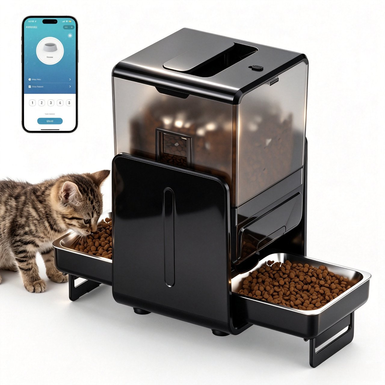 TEMU Advwin Smart Automatic Cat Feeder With App Control, 5l Large Capacity Dual Bowls Adjustable Height Fresh-keeping Design For Cats And Small Dogs