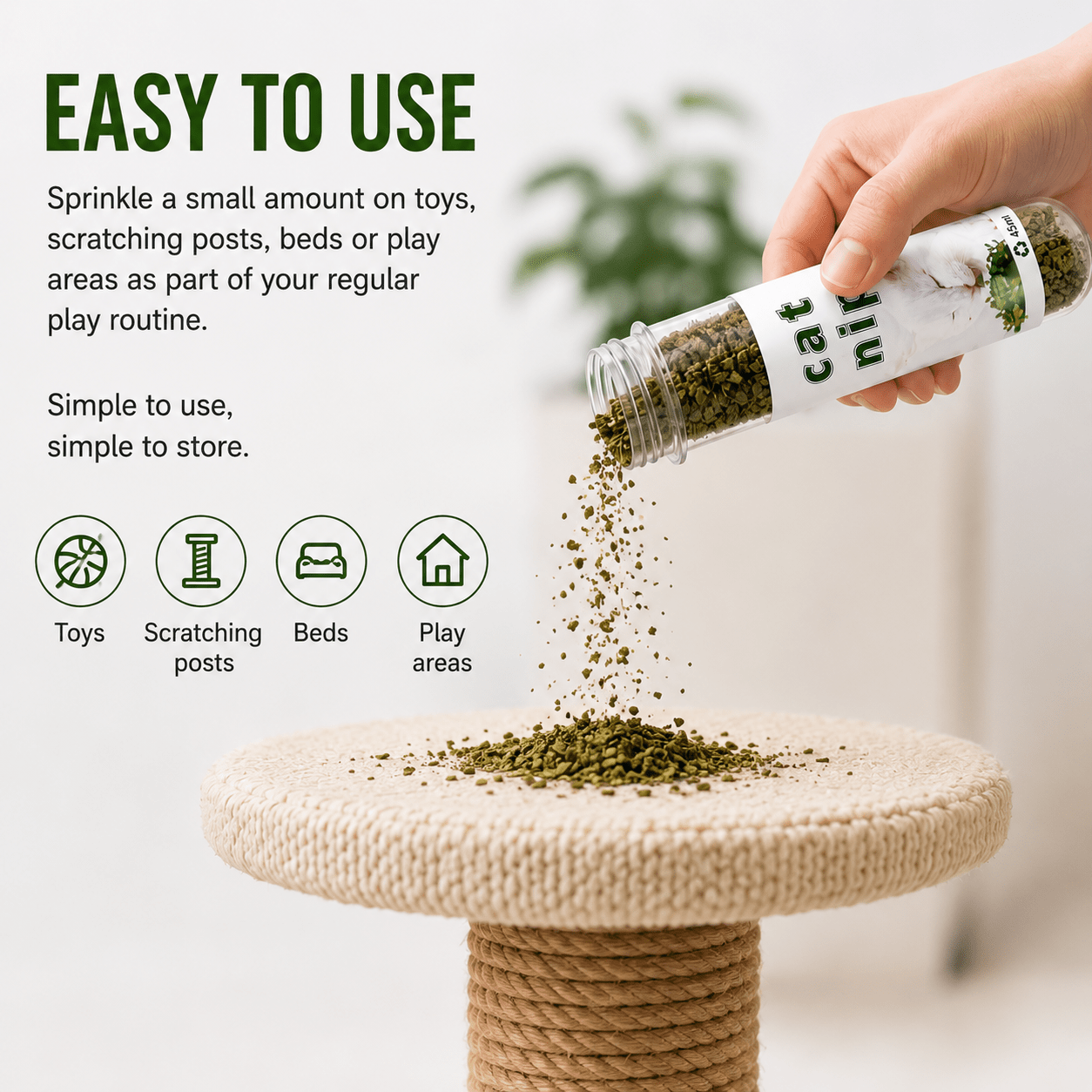 Dried Catnip Leaves in Resealable Tubes for Cat Toys, Scratchers & Play Areas