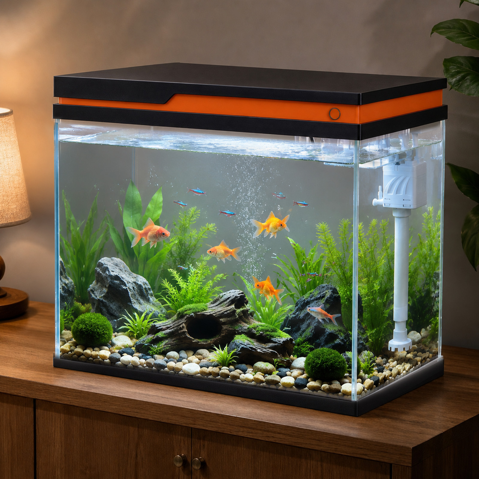 TEMU Smart Fish Tank Aquarium Kit 38l, & Humidifier, 4-in-1 Silent Pump With Filtration Aeration Circulation, Temp Display, 8 Color Lights