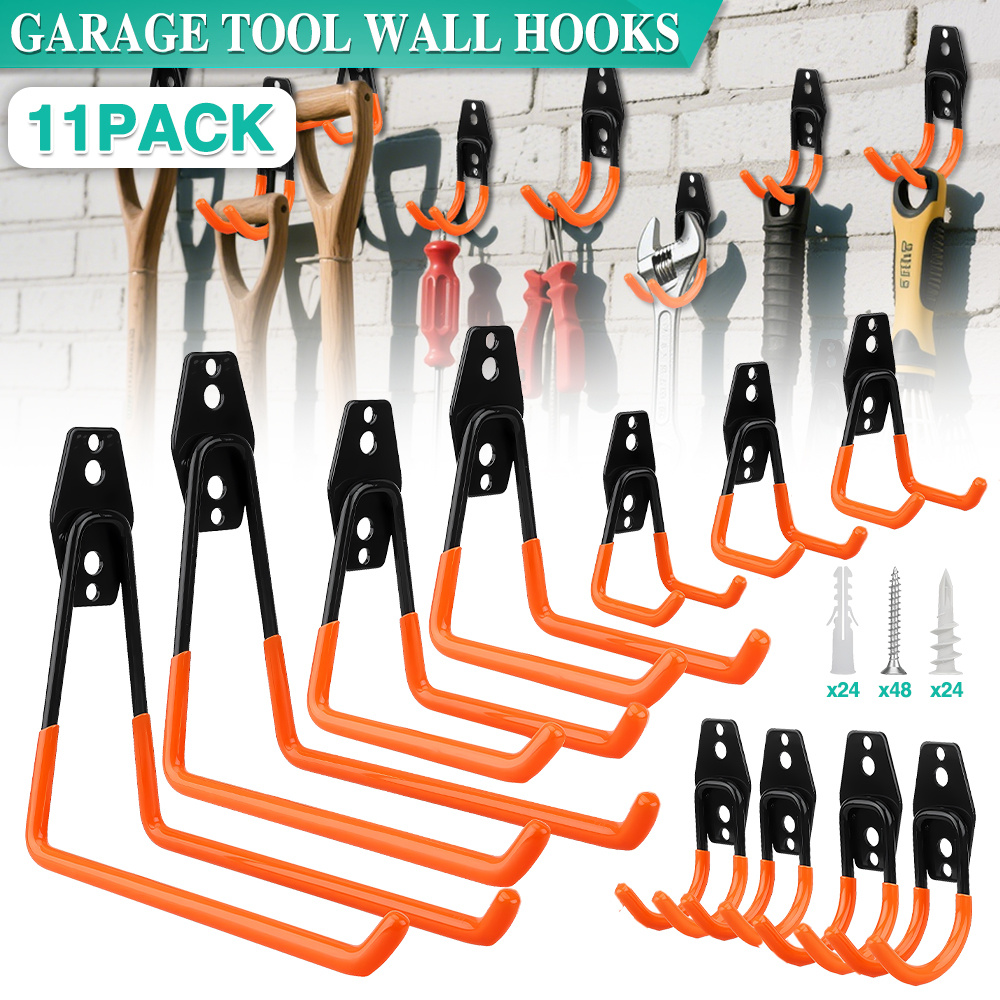 TEMU 11 Pack Garage Tool Wall Hooks, Heavy‑duty Steel Utility Storage Hooks With Screws, Wall Mount Hangers For Ladder, Garden Tools, Workshop, Shed,