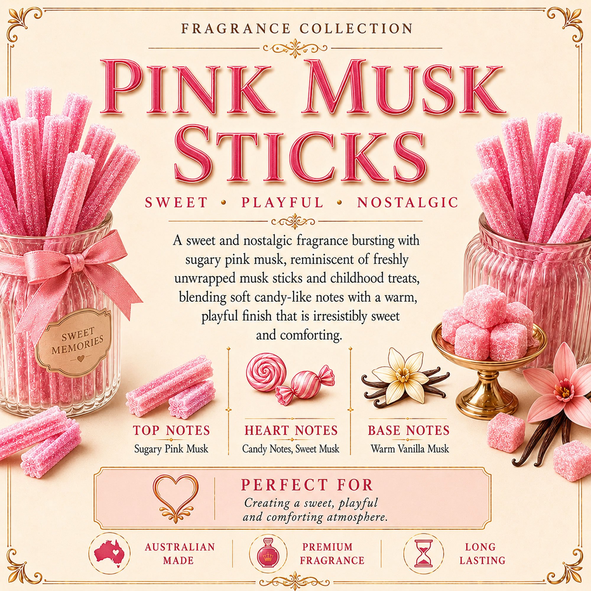 Pink Musk Sticks Body Wash Shower Gel Bubble Bath 100ml Long Lasting Fragrance Moisturising Glycerine pH Balanced Vegan Cruelty Free Freshly Handcrafted in Australia Daily Bath & Shower Cleanser for Women Men Gift - Image 3