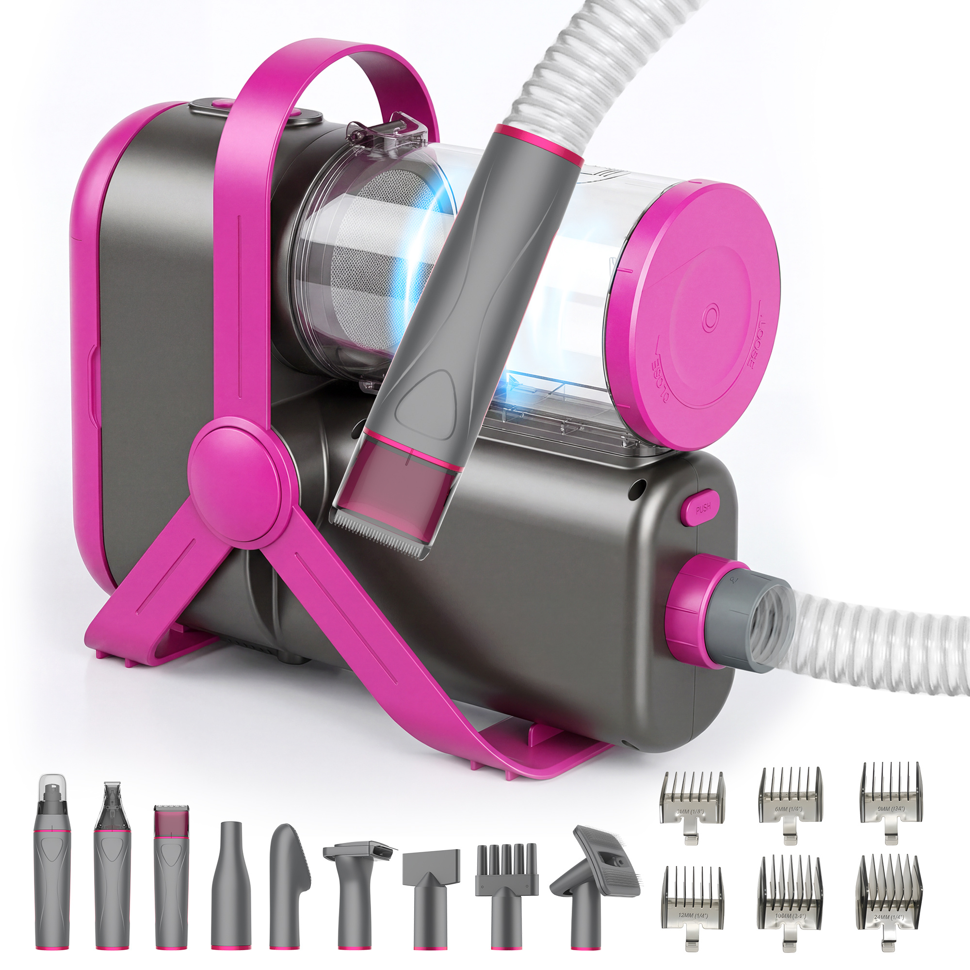 TEMU 3in1 Pet Vacuum&dryer Gromming Kit 9 Tools 2l Dust Box 55db Clipper For Dogs Cats
