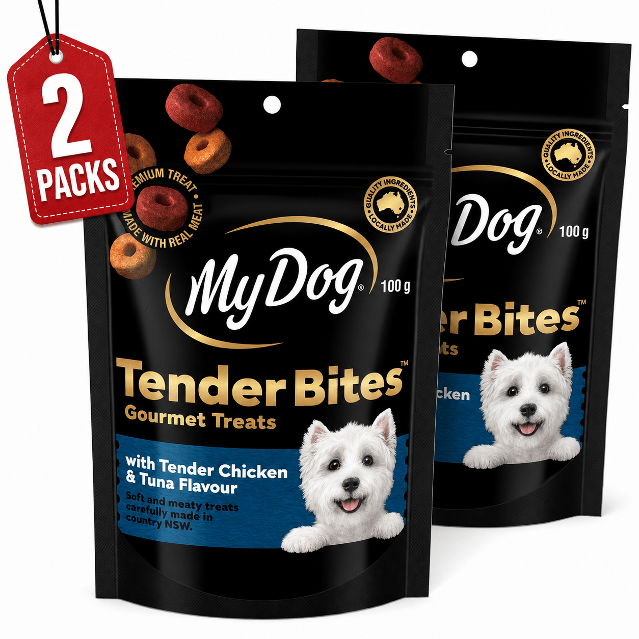 2 Packs of My Dog Adult Dog Treats with Tender Chicken & Tuna Flavour 100g
