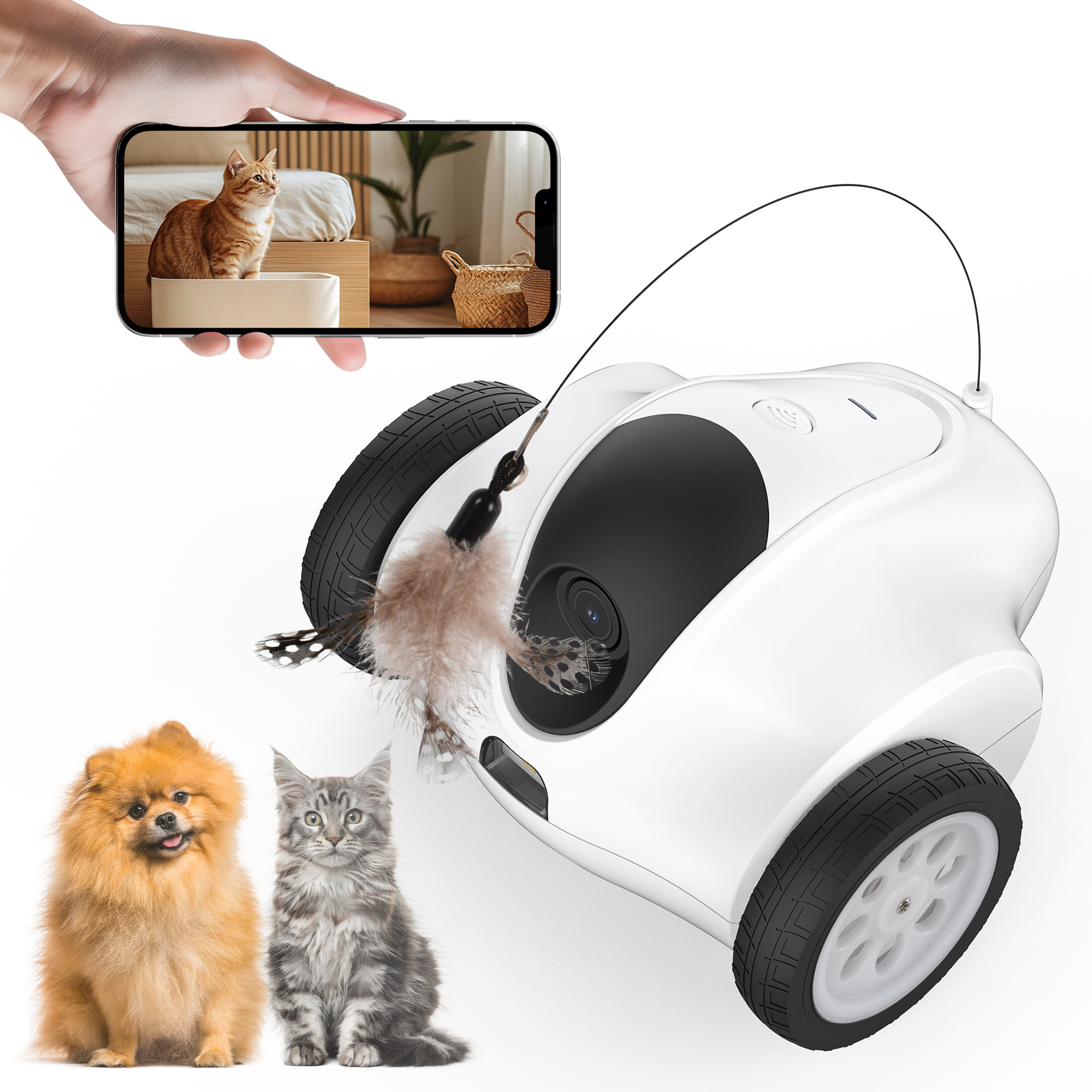 TEMU Advwin Pet Interactive Robot Camera With App Control, Built-in Teaser Toy, Audio, Night Vision, 20-day Battery Standby