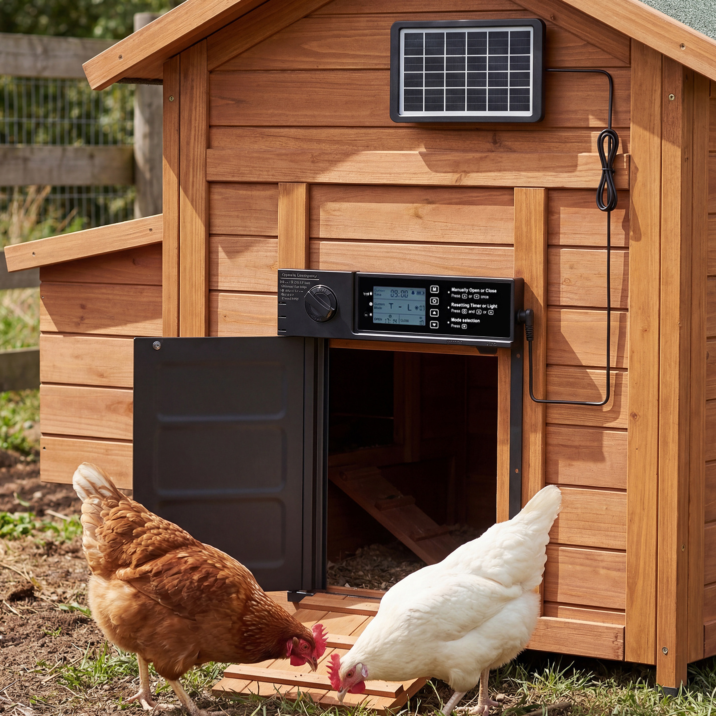 TEMU Advwin Automatic Chicken Coop Door, Solar Powered Poultry Gate With Timer Light Sensor, Remote Control Anti-pinch For Farm