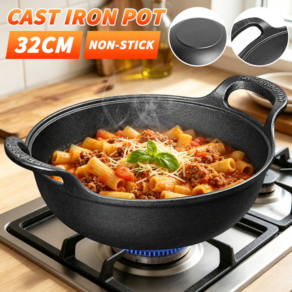TEMU 1pc Cast With Dual Handles Durable Cookware For Outdoor Grilling And Camping Baking, Indoor/outdoor Multi-functional Kitchen Essential Gadgets