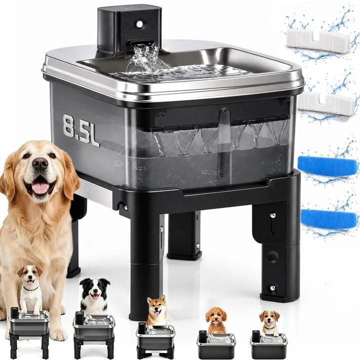 TEMU Advwin Elevated Pet Water Fountain With 4 Adjustable , 8.5l/2.25gal Automatic Water Dispenser With Motion Sensor, & Continuous , Quiet Filtered
