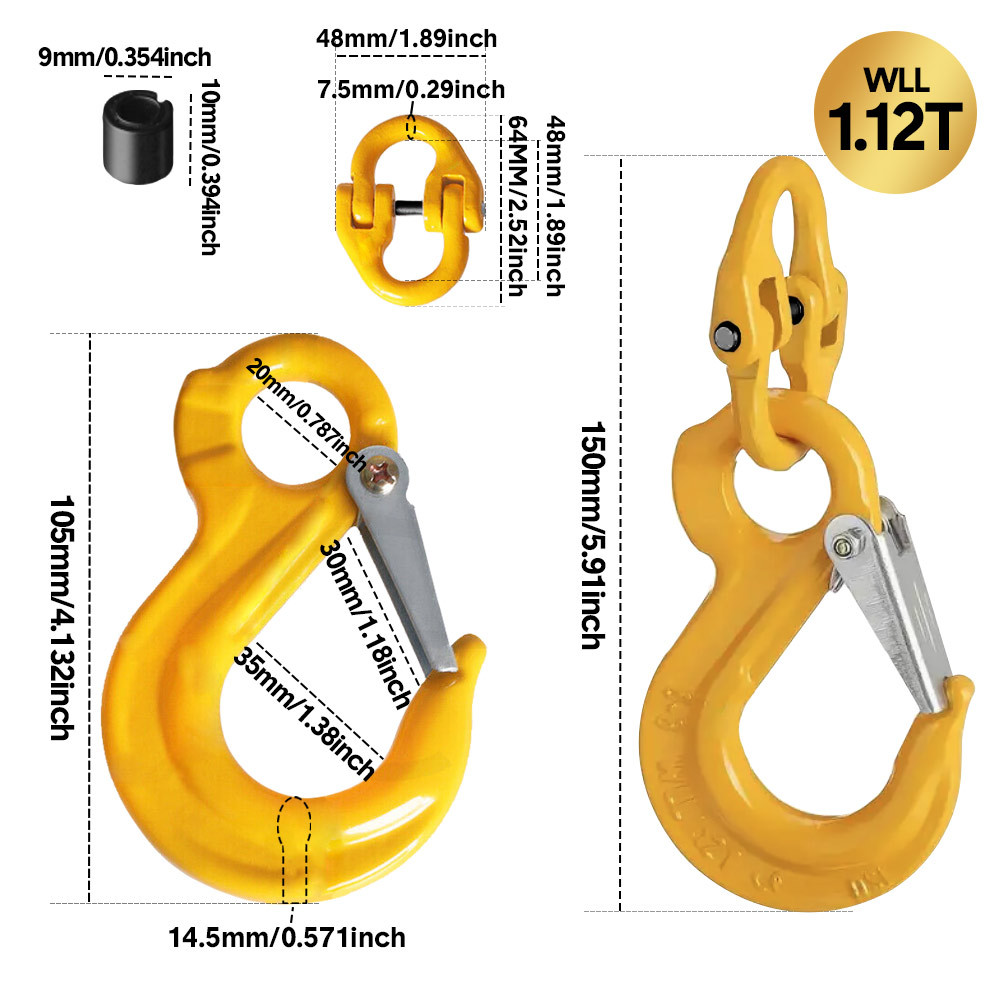 TEMU 2 Pack Sling Hook With For Trailer Safety Chain Connecting Extend (1.12t, Yellow)
