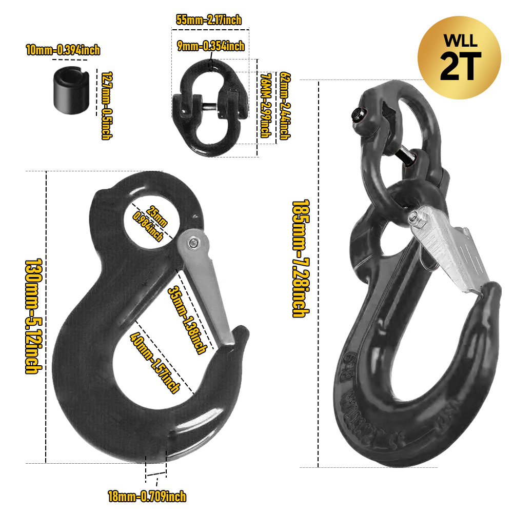 TEMU 2 Pack Sling Hook With 9/18mm Heavy Duty Safety Latch Swivel Winch Hook For Trailer Safety Chain, 2000kg Working Load Limit