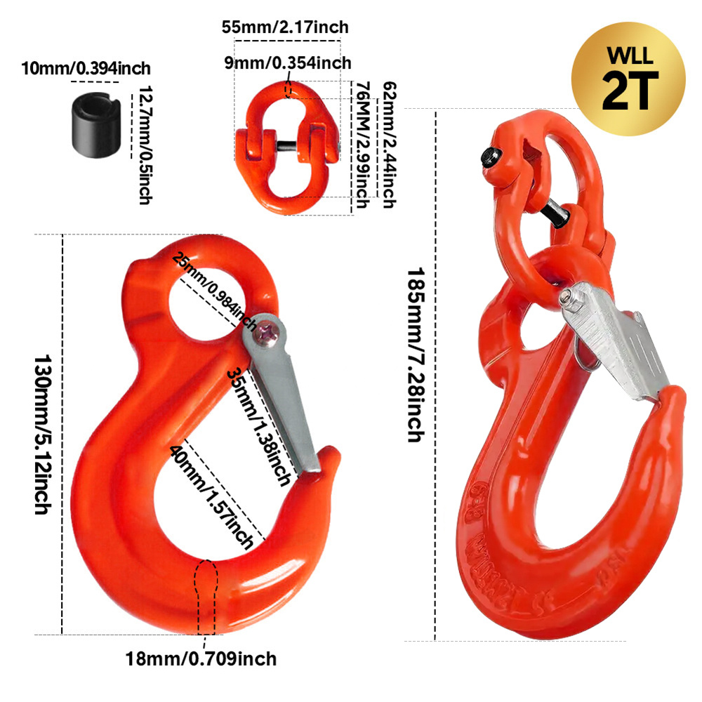 TEMU 2 Pack Sling Hook With 9/18mm Heavy Duty Safety Latch Swivel Winch Hook For Trailer Safety Chain, 2000kg Working Load Limit