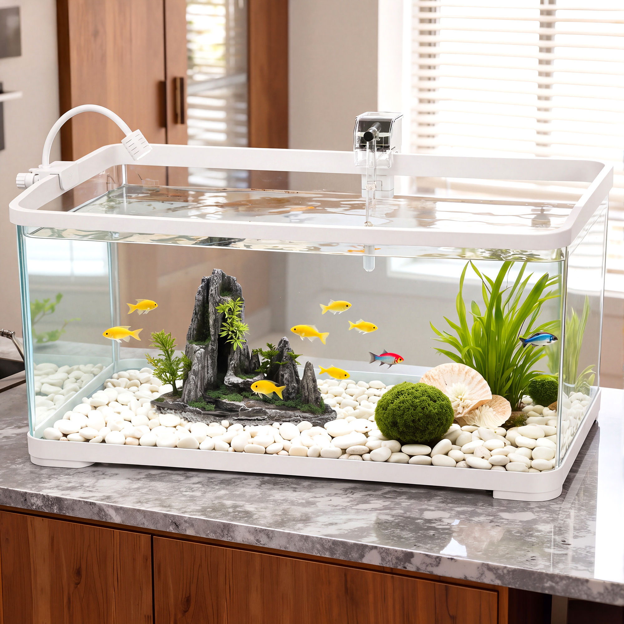 TEMU 52l Fish Aquarium Tank Kit With Led Light Filter Pump And Decorative Rock