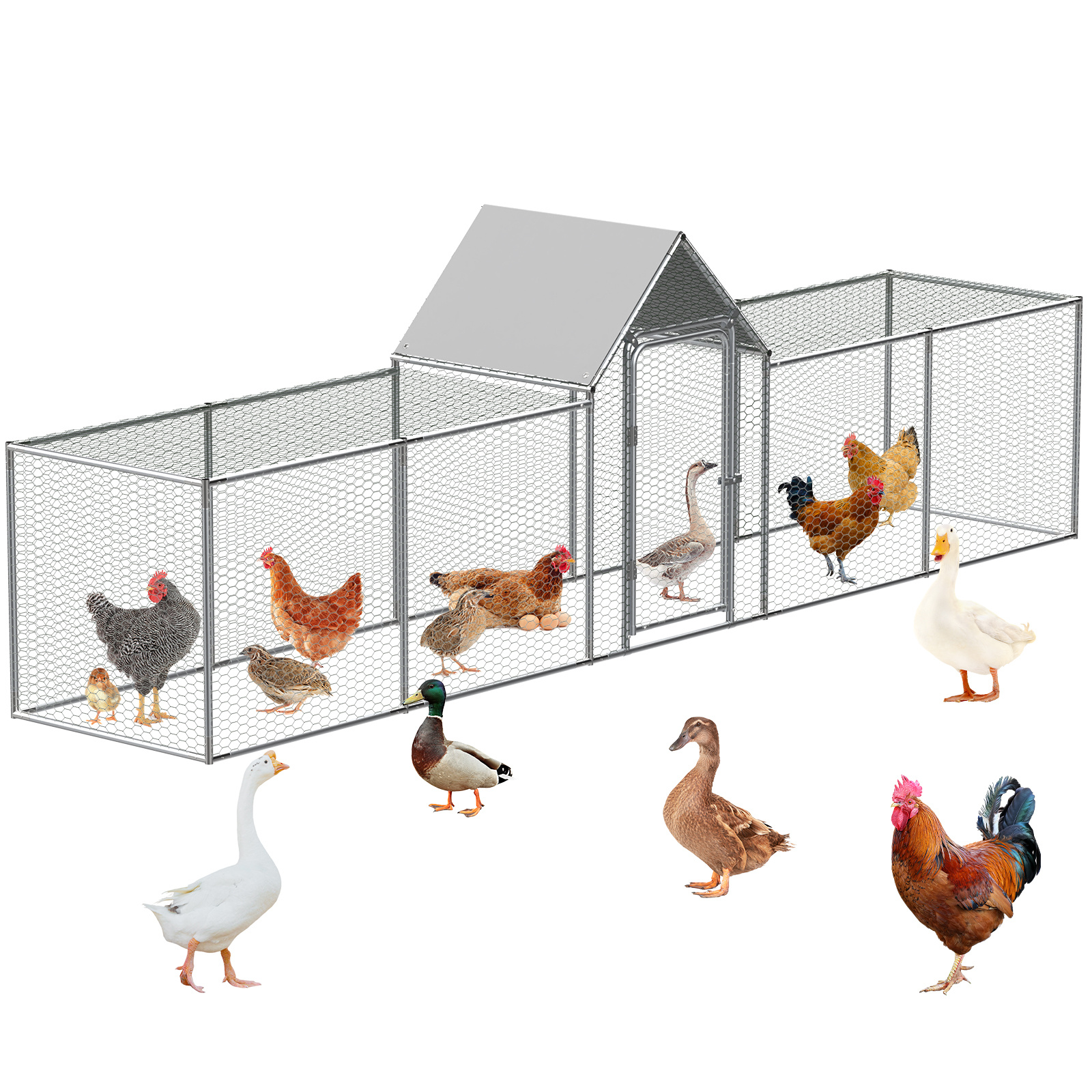 TEMU Large 5m Chicken Coop, Walk In Outdoor Poultry Cage With Run Uv Resistant Cover Hutch For Chickens Ducks Rabbits And
