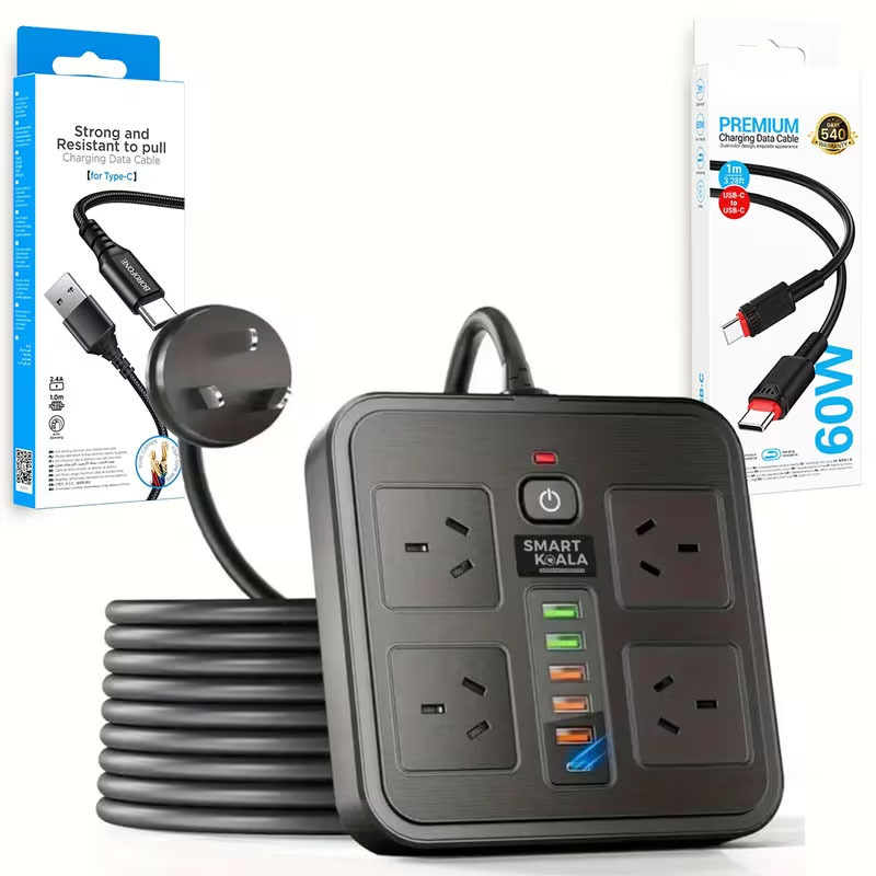 TEMU 10-in-1 Power Strip With Usb & Protection, 4 Outlets & 5 Usb Ports, Extension Cord, Wall Mountable, Ideal For Home Office & Gaming Consoles,