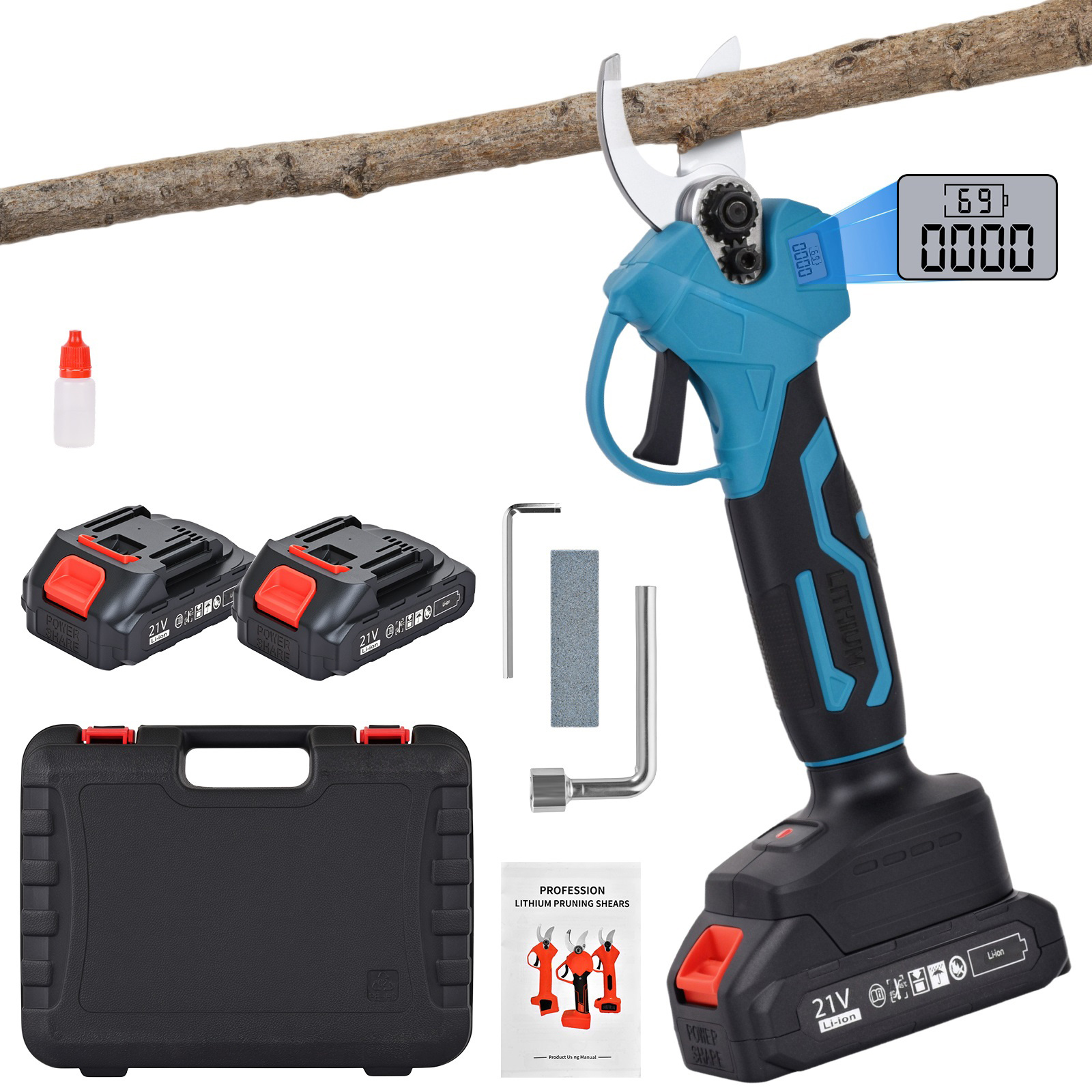 TEMU Electric Pruning Shears, Cordless Electric Pruner Battery Powered, With 2 Pack 1.5ah Rechargable Batteries, 25mm (0.98inch) Cutting Diameter