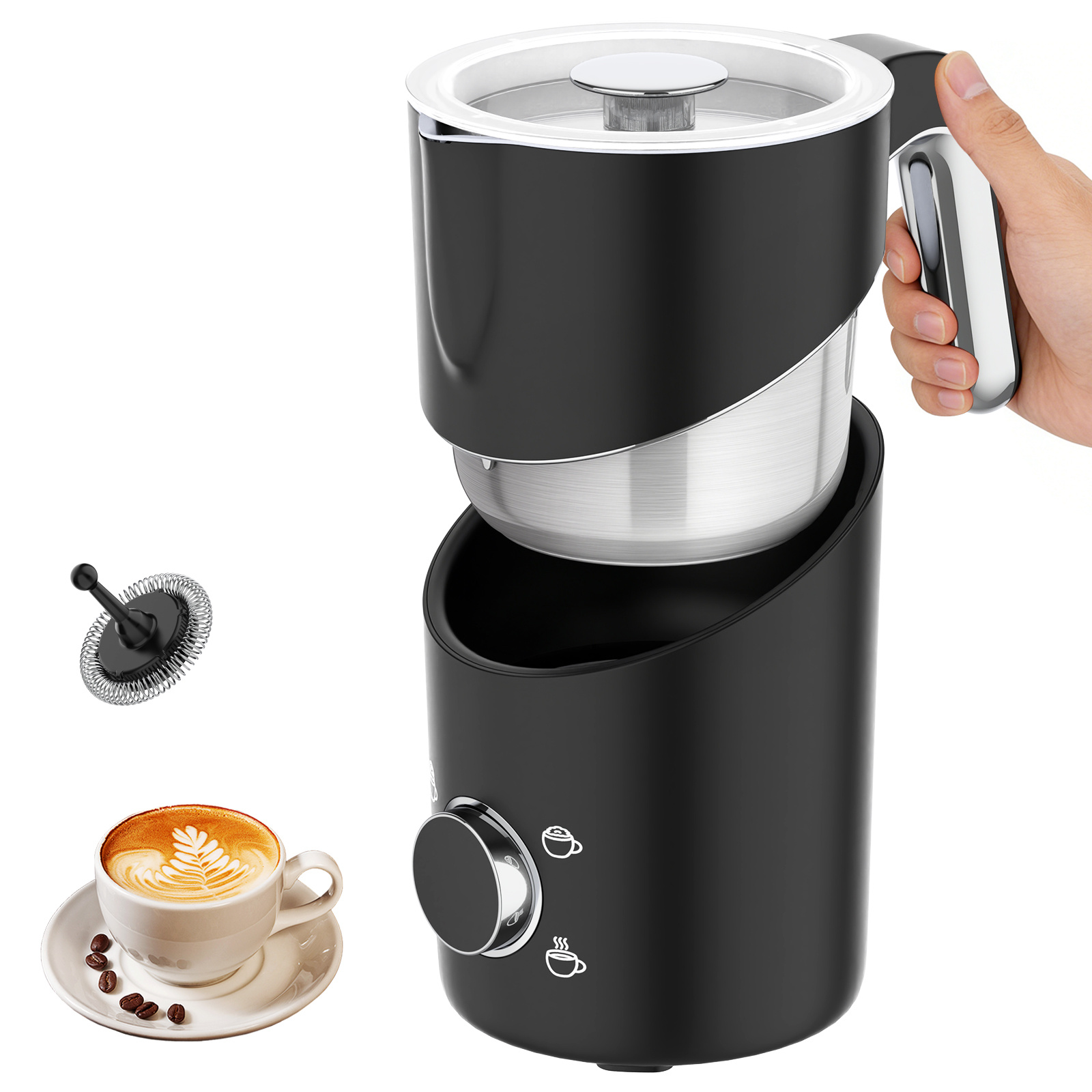 TEMU Electric Milk Frother, 4-in-1 Frother & Warmer With 600ml Milk Jug, Automatic Coffee Steamer With Transparent Lid, Hot And Maker For Latte,