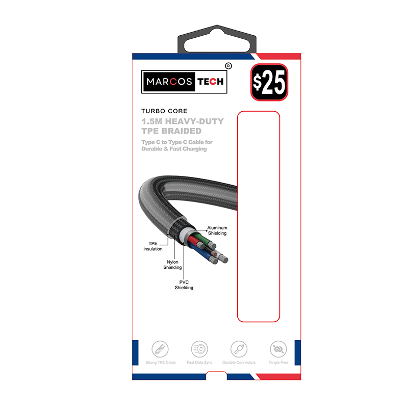 MARCOS TECH Turbo Core 100W USB-C Cable - Fast Charging TPE Braided Cord