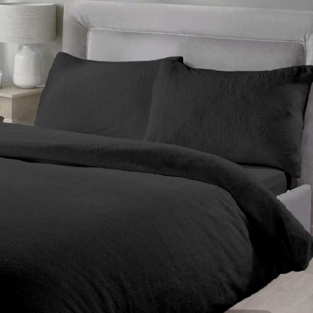 teddy bear fleece soft warm quilt   duvet cover pillowcase set black