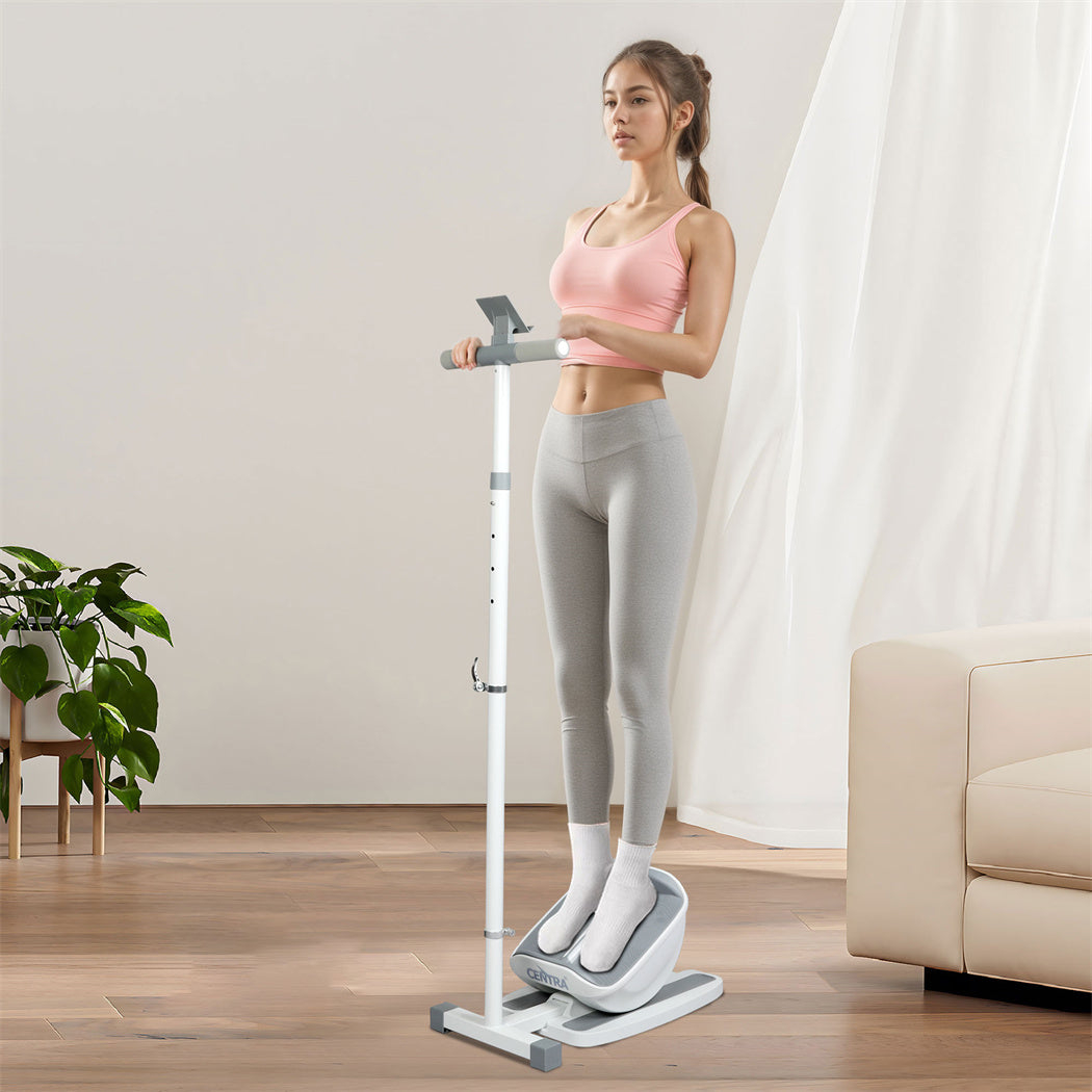 Centra Adjustable Slant Board Calf Stretcher with Handle & Phone Holder, Non-Slip Leg Stretch Board, Portable Home Fitness Stretching Equipment, 250kg Load – White