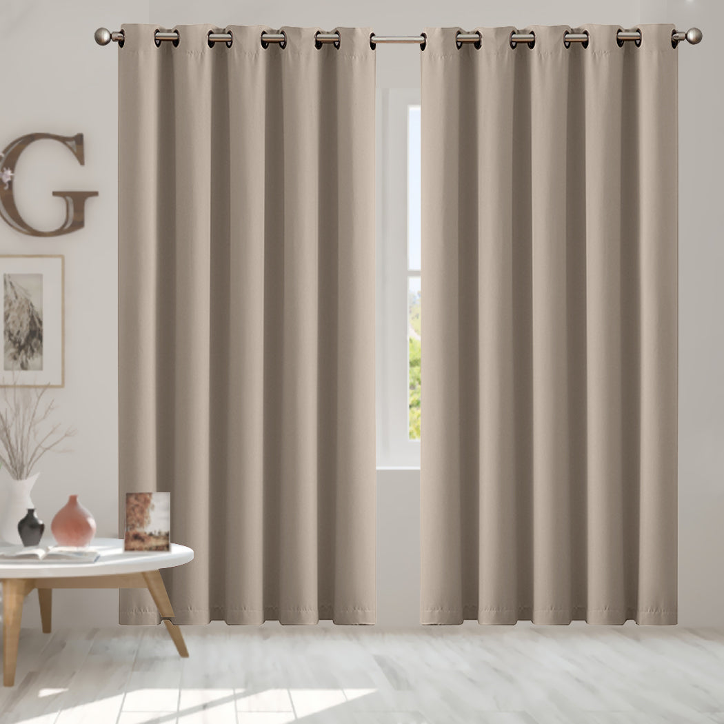 TEMU 2 Panels Blockout Curtains Window Blackout Draperies Eyelet Day Bedroom Living Room Thermal 180cmx230cm, Beige