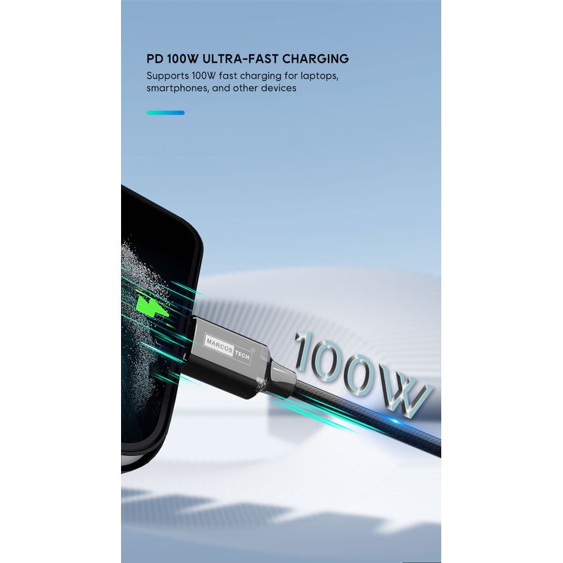 MARCOS TECH Turbo Core 100W USB-C Cable - Fast Charging TPE Braided Cord