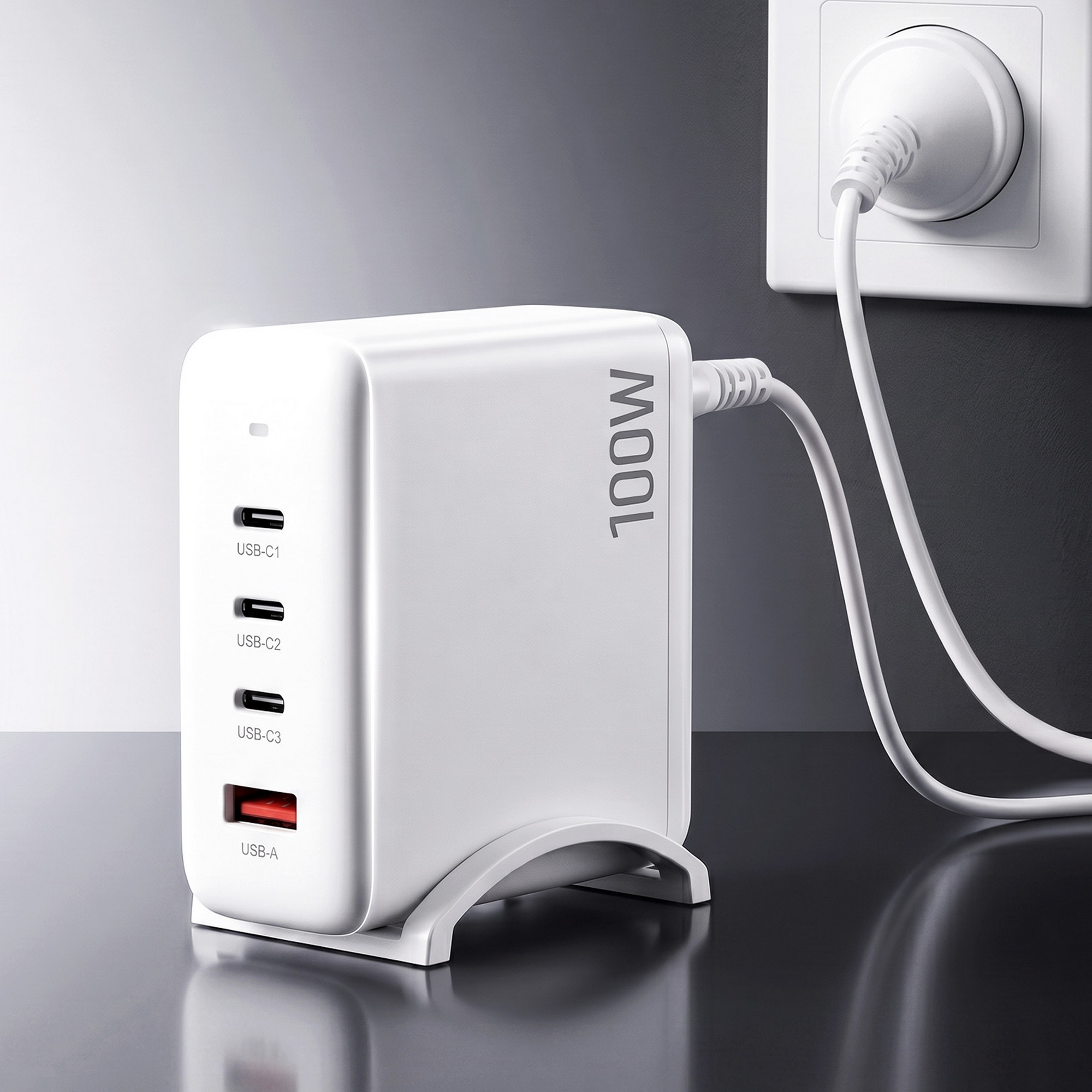 TEMU Devanti Usb-c Charger 100w Fast Charger 4-port Gan Desktop Station, White