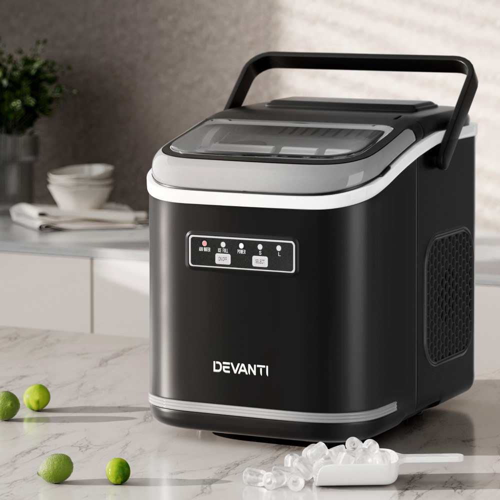 TEMU Devanti Ice Maker Machine Portable 12kg Countertop With Self Cleaning 1.3l Black