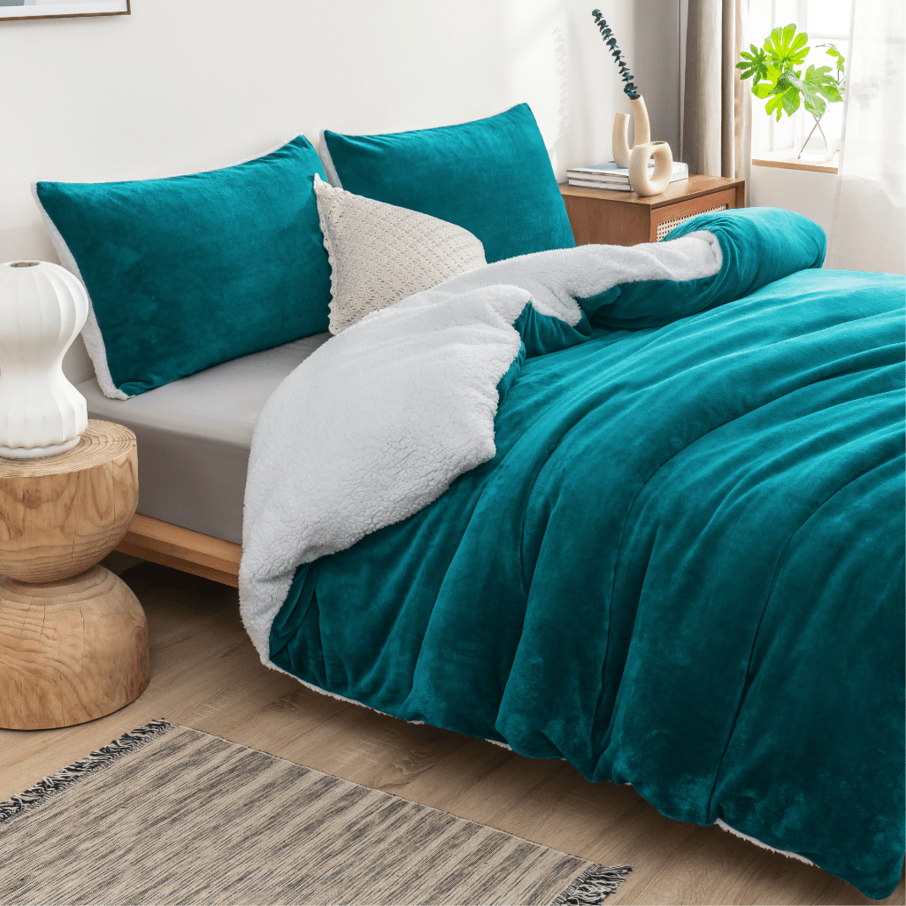 TEMU 2 In 1 Teddy Fleece Sherpa Duvet Cover Set And Blanket Teal (use As Quilt Cover Set In Winter With Your Own Quilt/use As Blanket In )