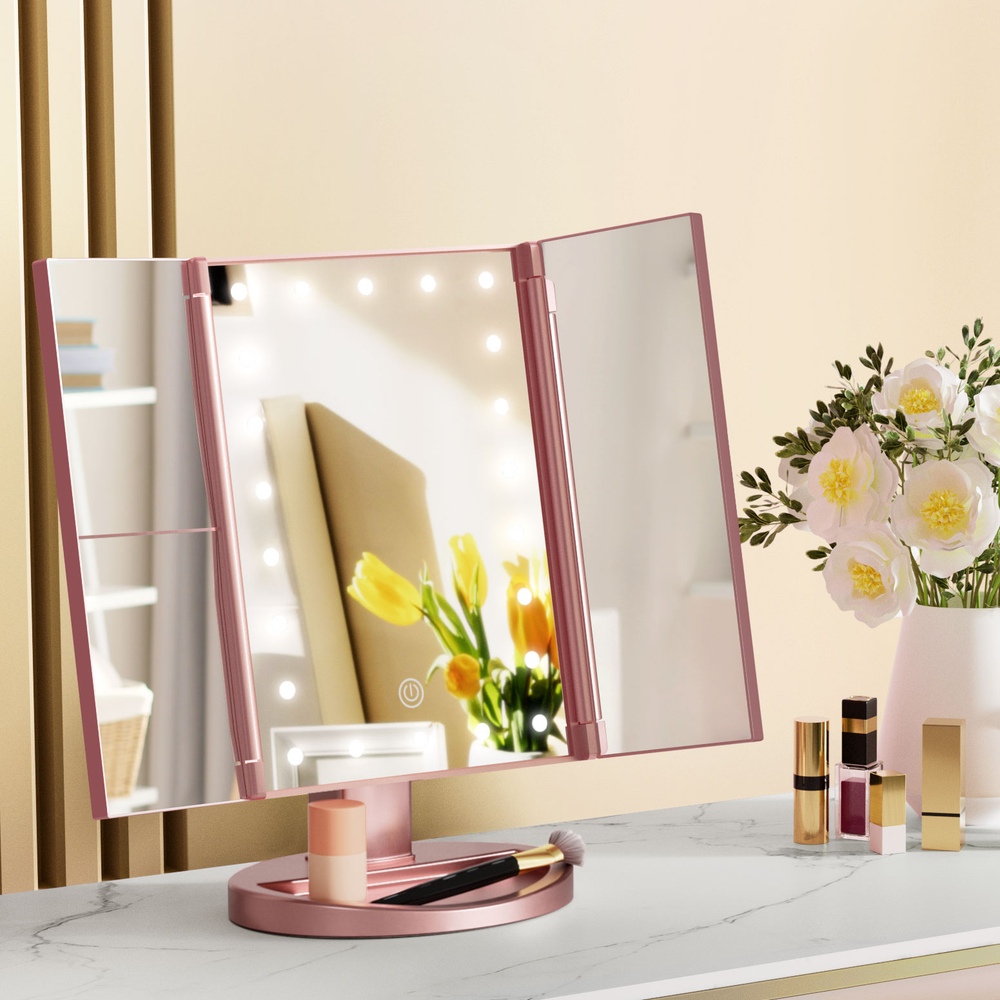 TEMU Makeup Mirror 1x2x3x Magnifying Led Light Travel Portable Pink