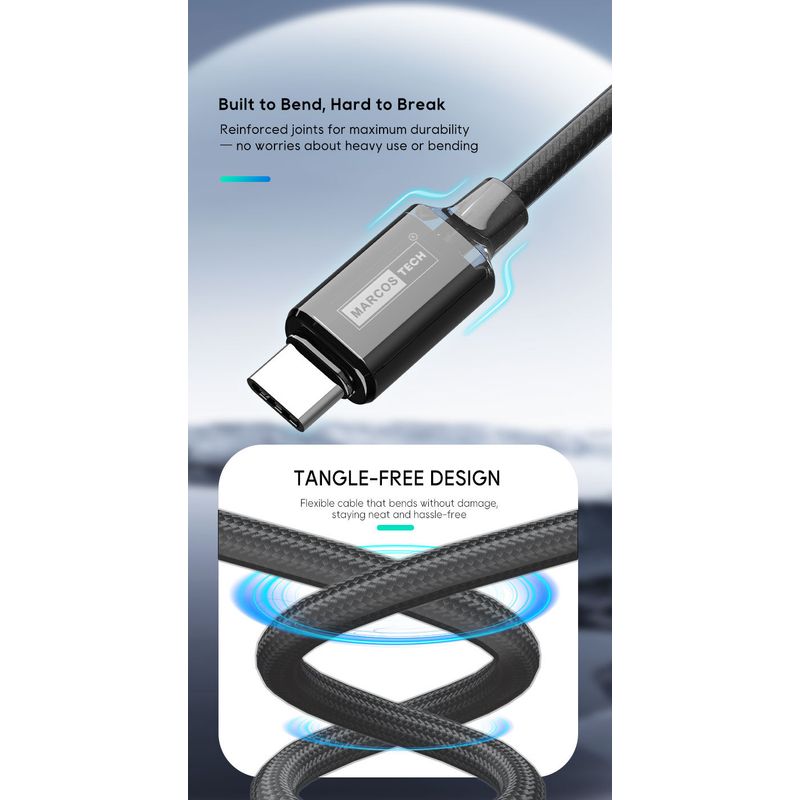 MARCOS TECH Turbo Core 100W USB-C Cable - Fast Charging TPE Braided Cord
