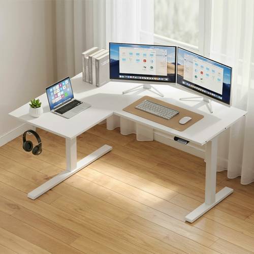 l shape standing desk sit stand up height adjustable electric motorised white