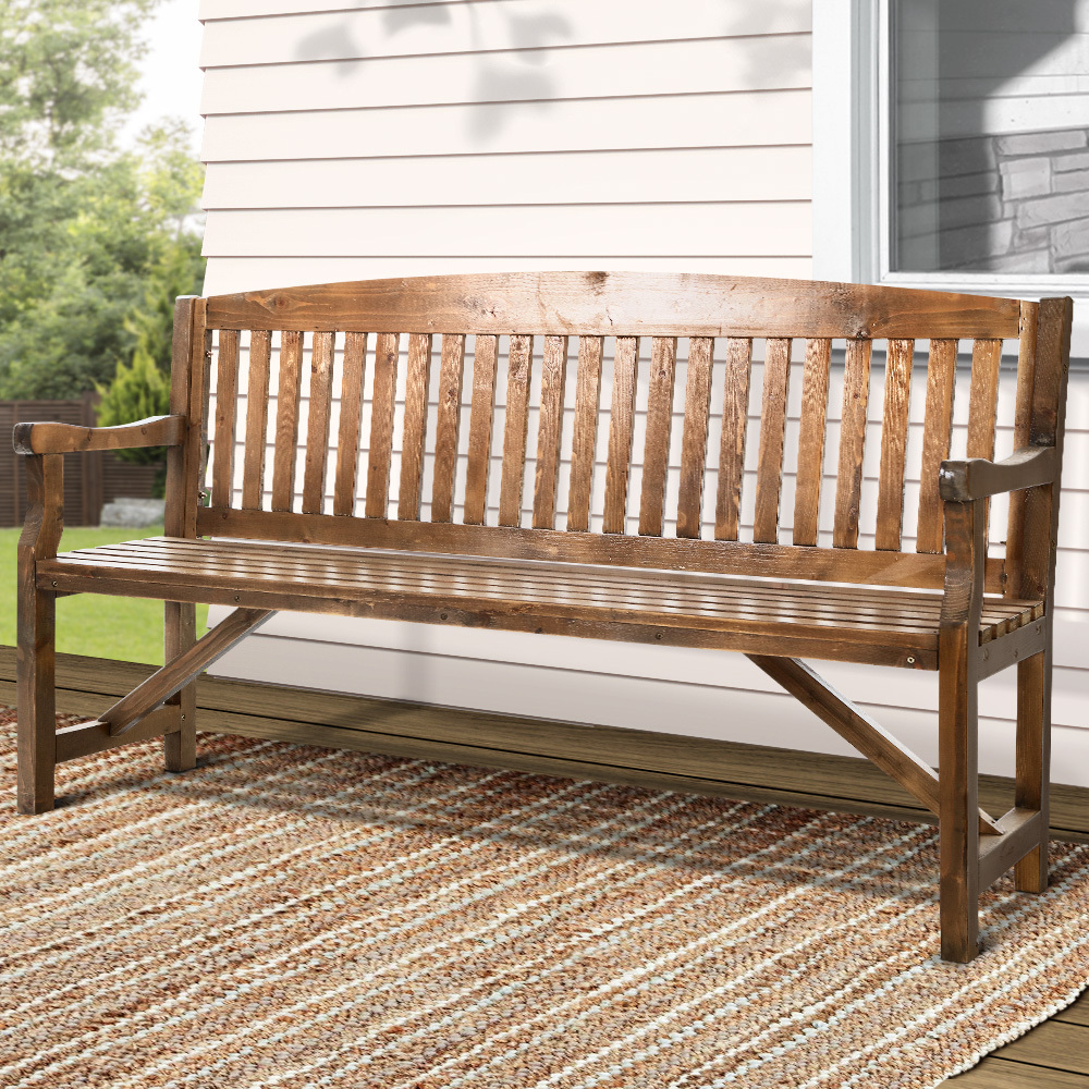 TEMU Gardeon 5ft Outdoor Garden Bench Wooden 3 Seat Chair Patio Furniture Natural