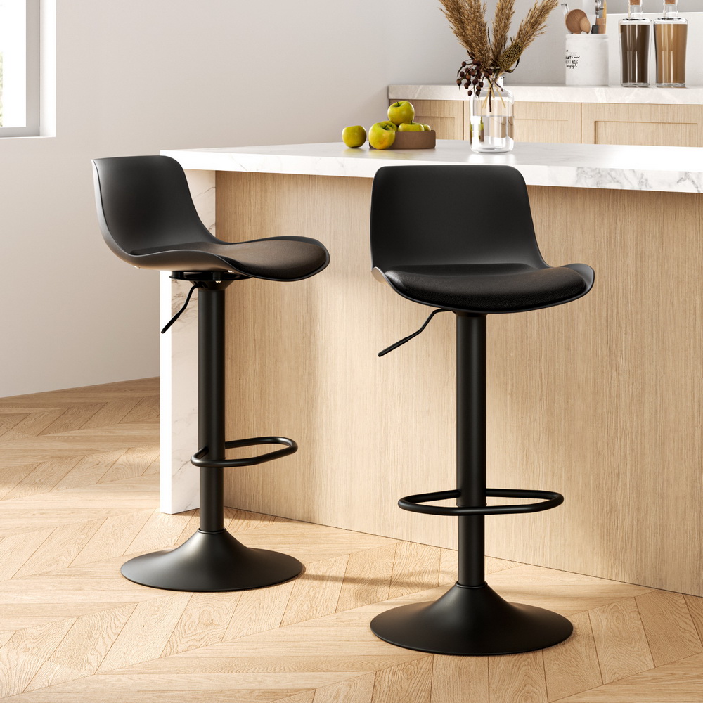 TEMU Artiss 2pcs Bar Stools Kitchen Dining Chairs Gas Lift Leather Padded Stool Black