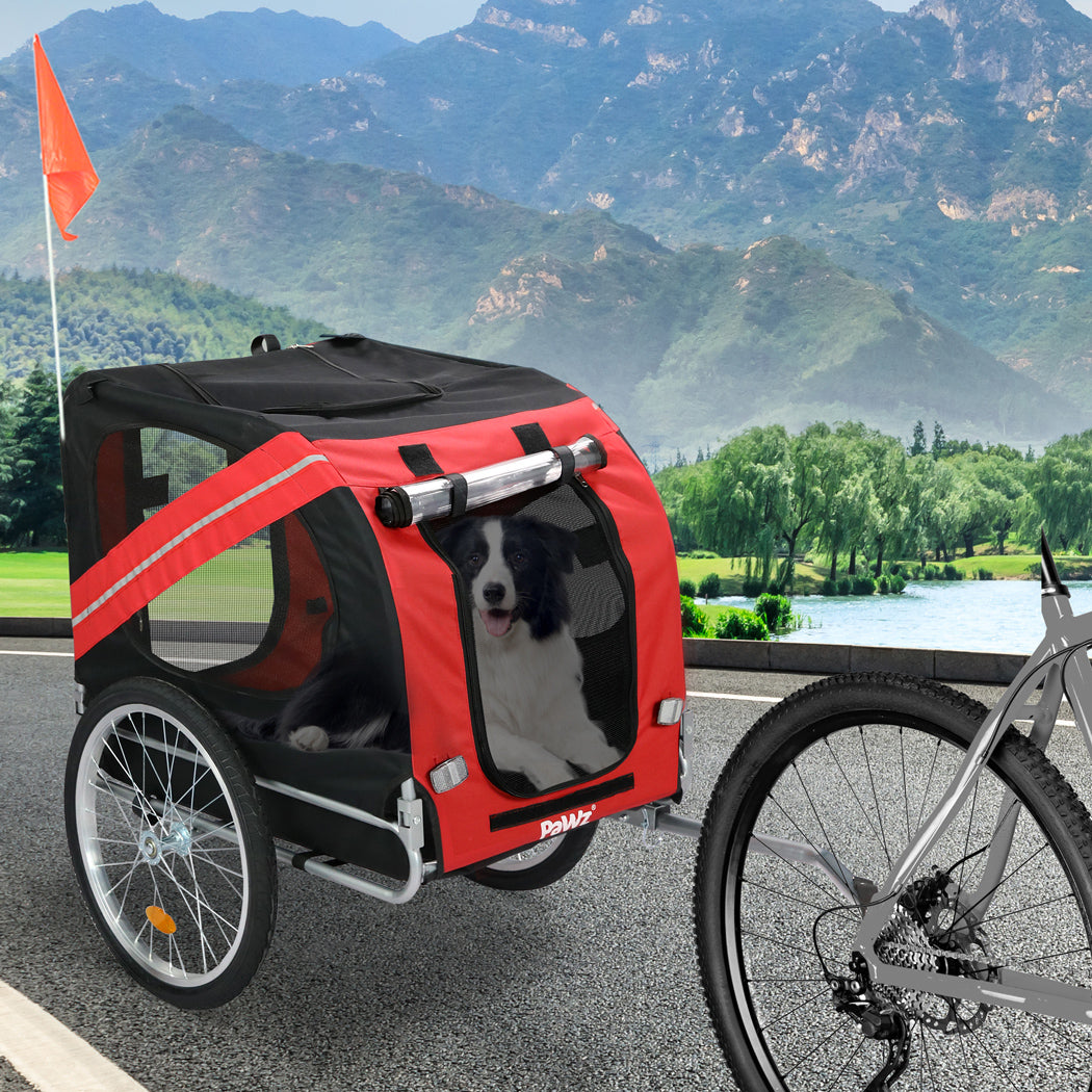 TEMU Pawz Foldable Trailer For Dogs And Cats, Bicycle Carrier With , Mesh Windows, Safety Hitch And Storage, Portable Oxford Fabric Pet Cart –
