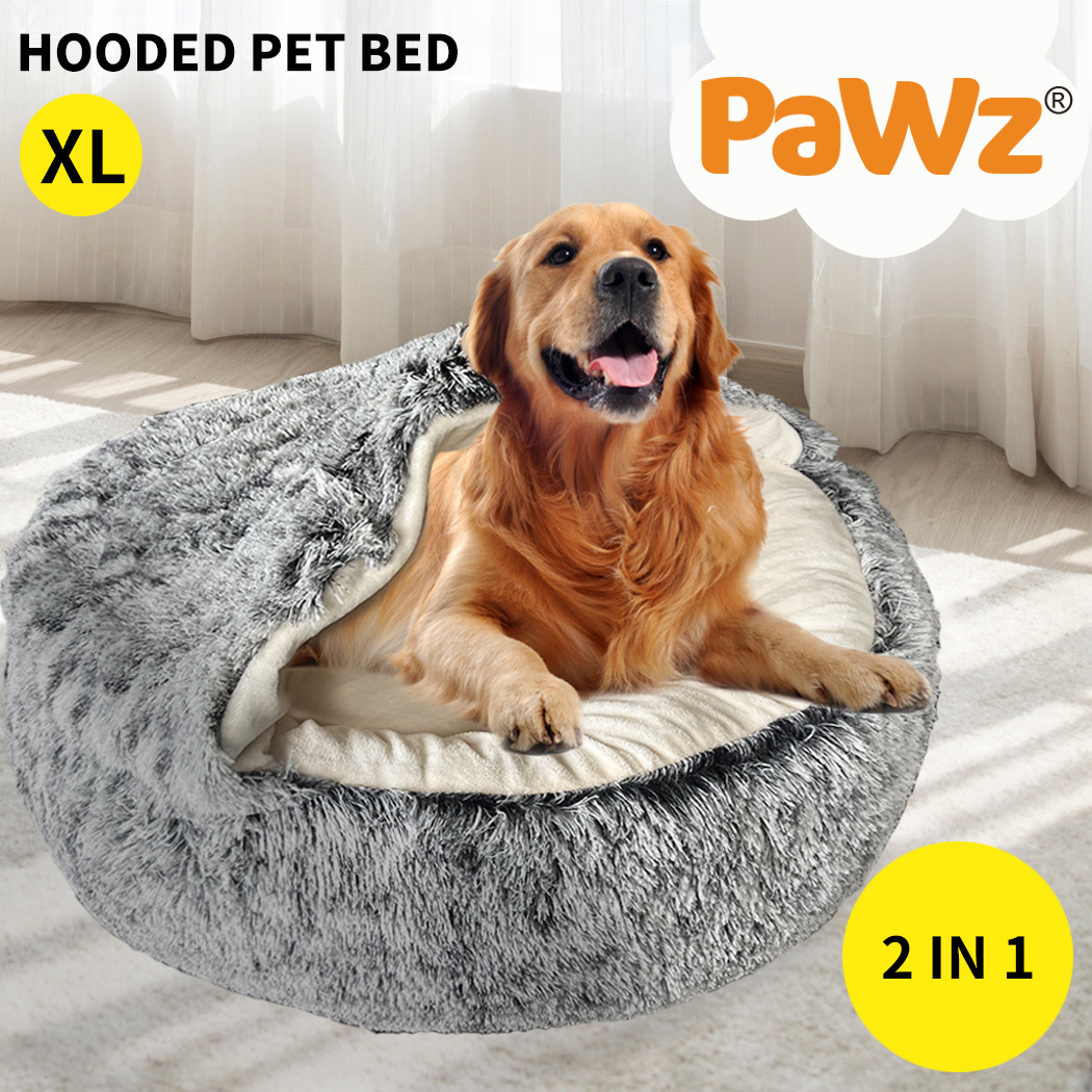 PaWz Pet Dog Bed Extra Large Soft Plush Sleeping Cushion with Removable Washable Cover, Hooded Donut Cat & Dog Bed, Charcoal