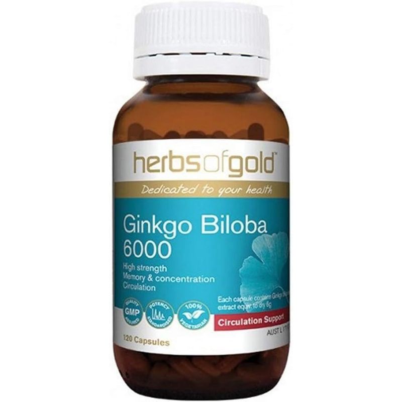 Herbs of Gold Ginkgo Biloba 6000 60 Capsules, 60 count