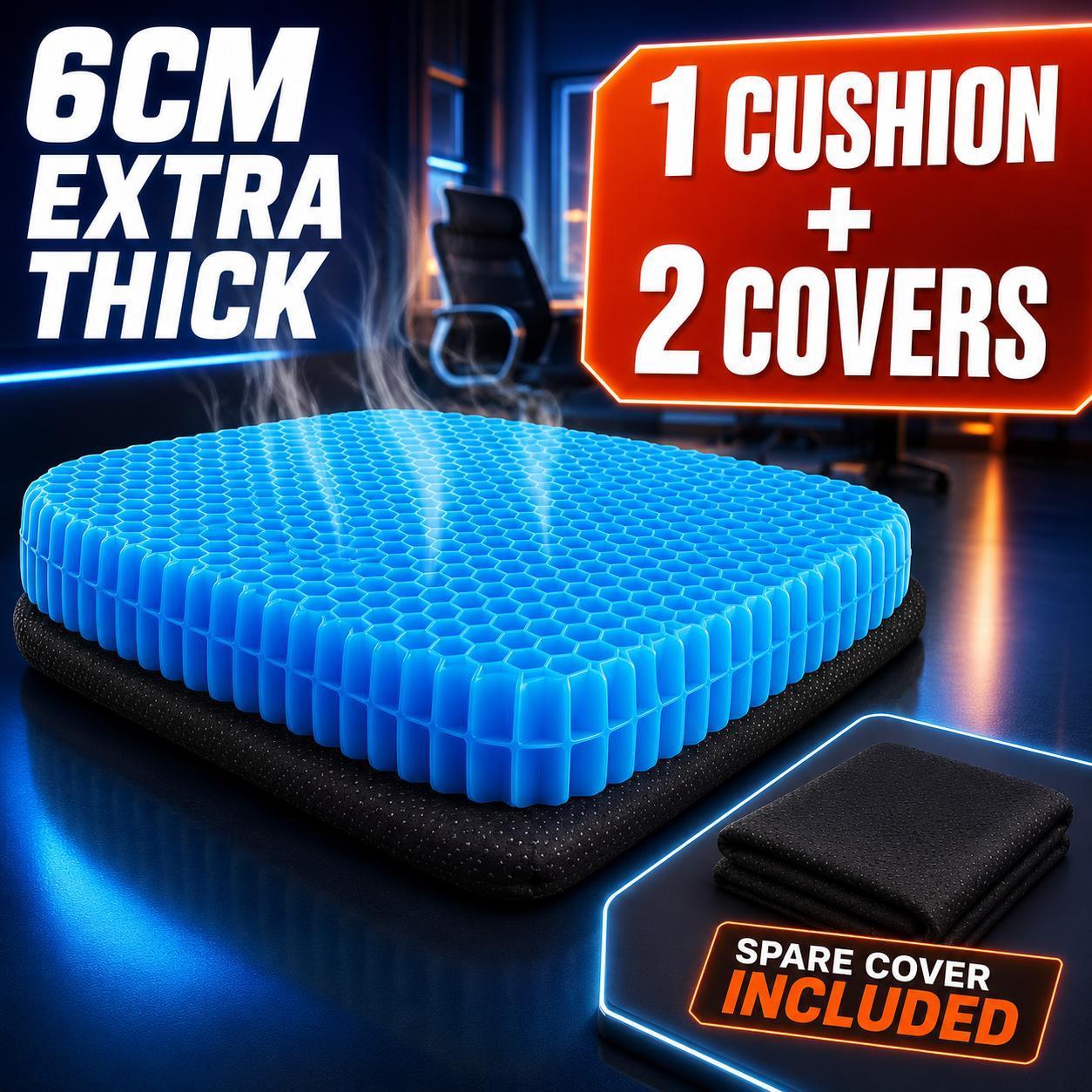 TEMU 6cm Extra Thick Honeycomb Gel Seat Cushion With 2 Washable Covers (1 Installed + 1 Spare), Double Thickness Breathable Cooling Seat Pad For
