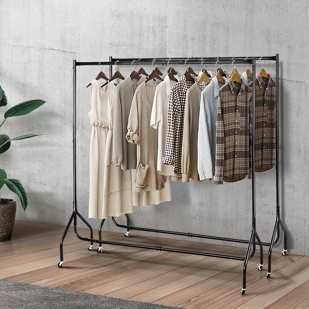 TEMU Artiss 2x Clothes Rack Airer Rail 6ft Metal Garment Coat Hanger Portable Wheels